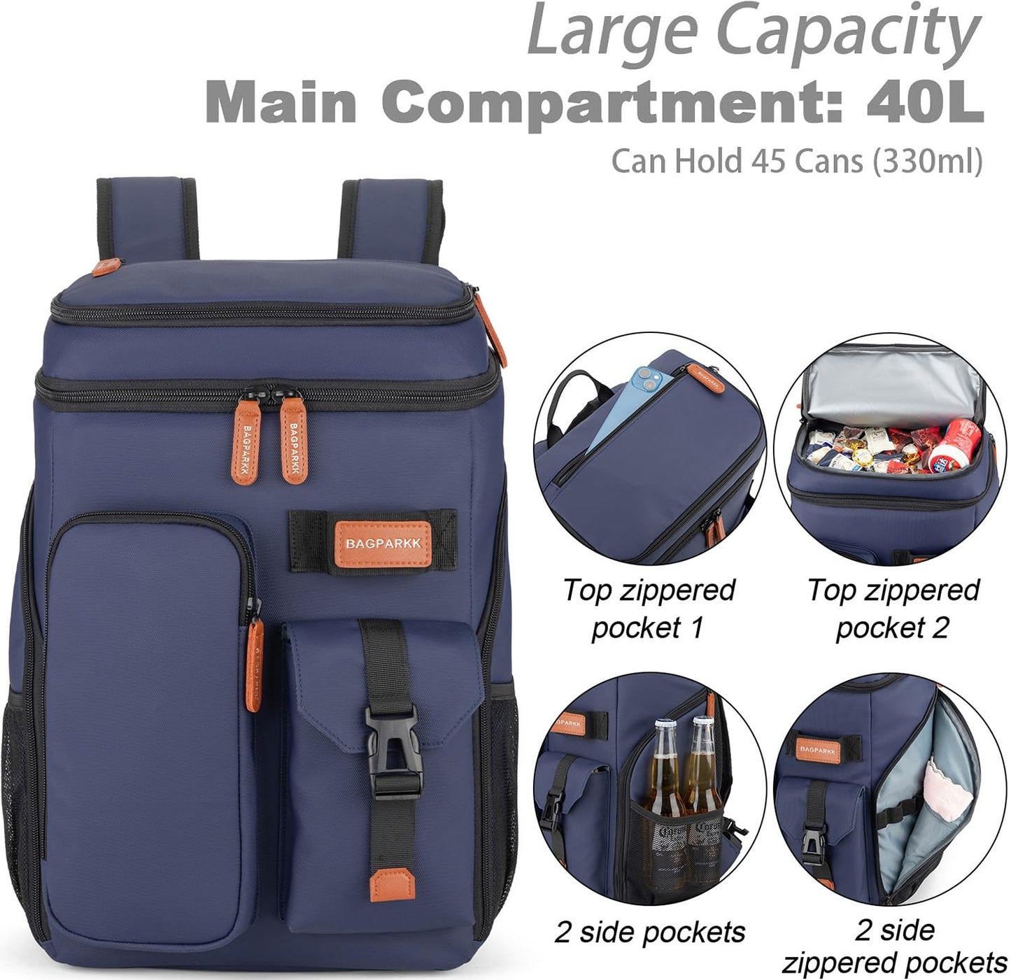 Insulated Cooler Backpack,45 Cans Multifunctional Double Deck Leakproof Cooler Bag with Sternum Strap,Large Capacity Lightweight Travel Camping Beach Backpack Cooler Ice Chest for Men Women