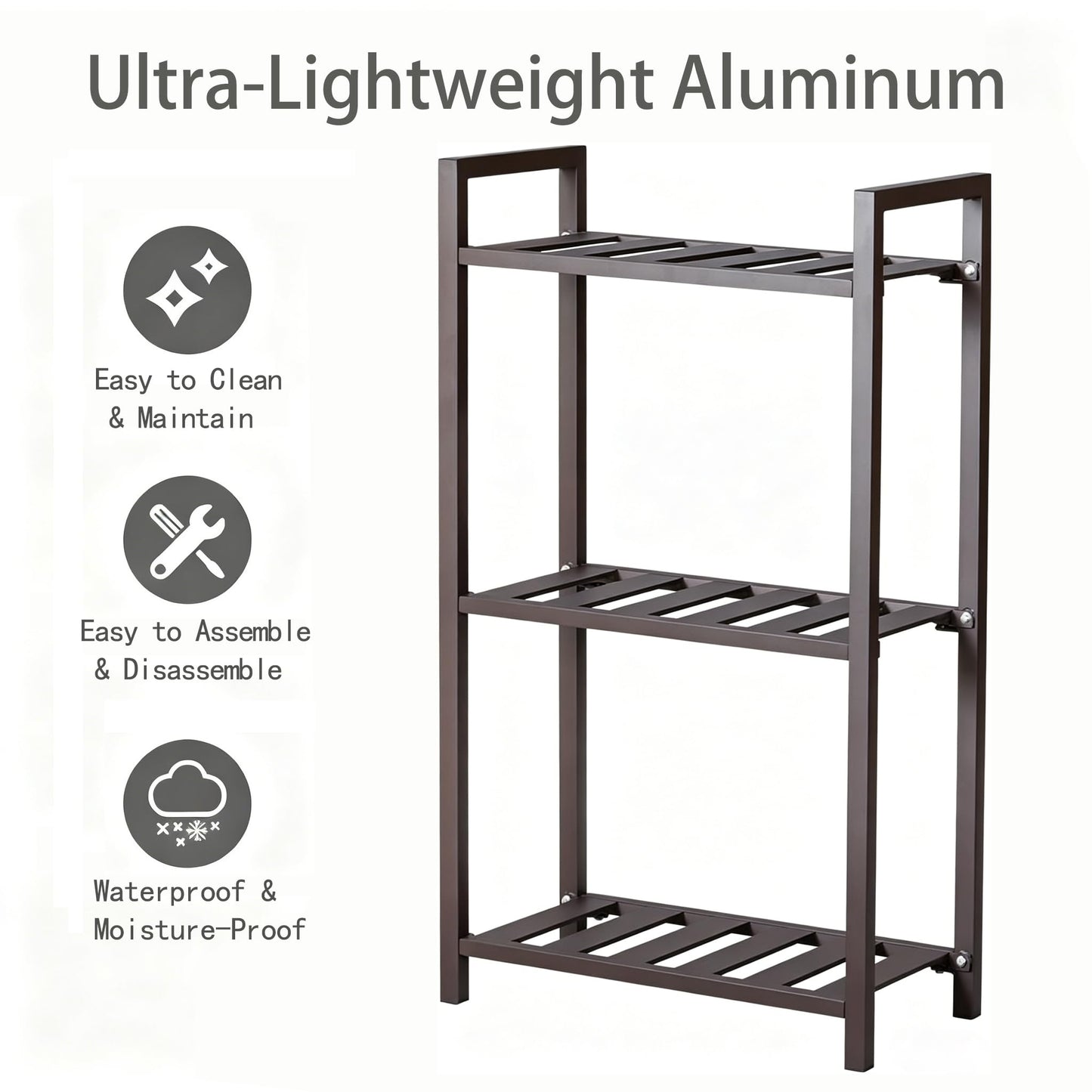 DHYGOTFUR 3-Tier Aluminum Plant Stand, Lightweight Heavy-Duty Plant Shelf, Waterproof Rustproof Multi-Use Storage Rack for Indoor Outdoor, Patio Garden Balcony Bathroom Organizer