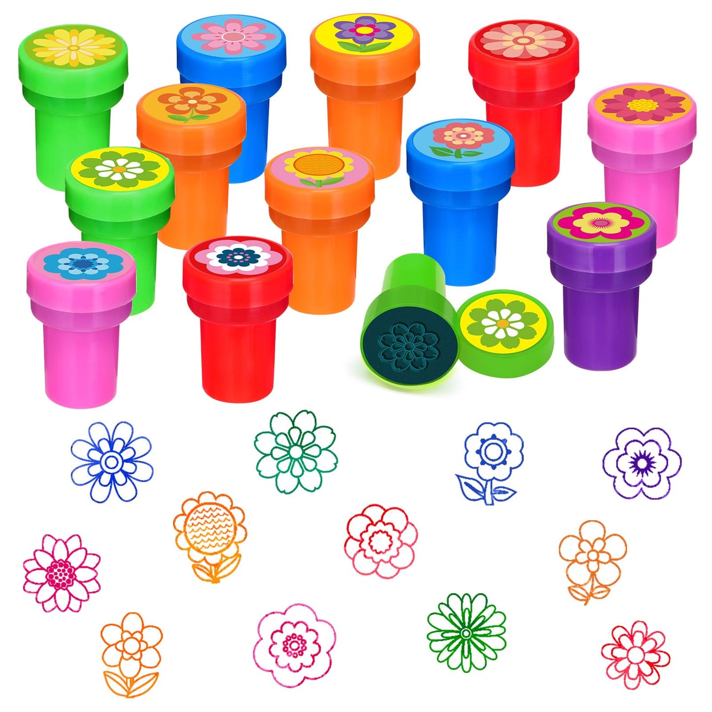 Cinrobiye 24 PCS Flower Party Stampers，Spring Daisy Birthday Favors for Girls Boys, Groovy Floral Party Supplies, Classroom Rewards, Goodie Bag & Pinata Fillers, Carnival Prizes