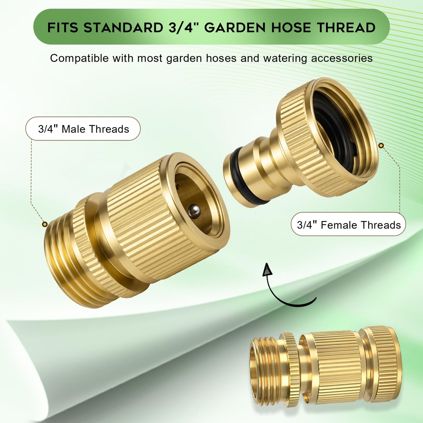 Dalmbox Solid Brass Garden Hose Quick Connect Fittings, 3/4" GHT,Quick Connect Kit, Female &Male Connectors with Extra Washers, Leak-Resistant, Quick Release Hose Connector for Garden Watering,4 sets