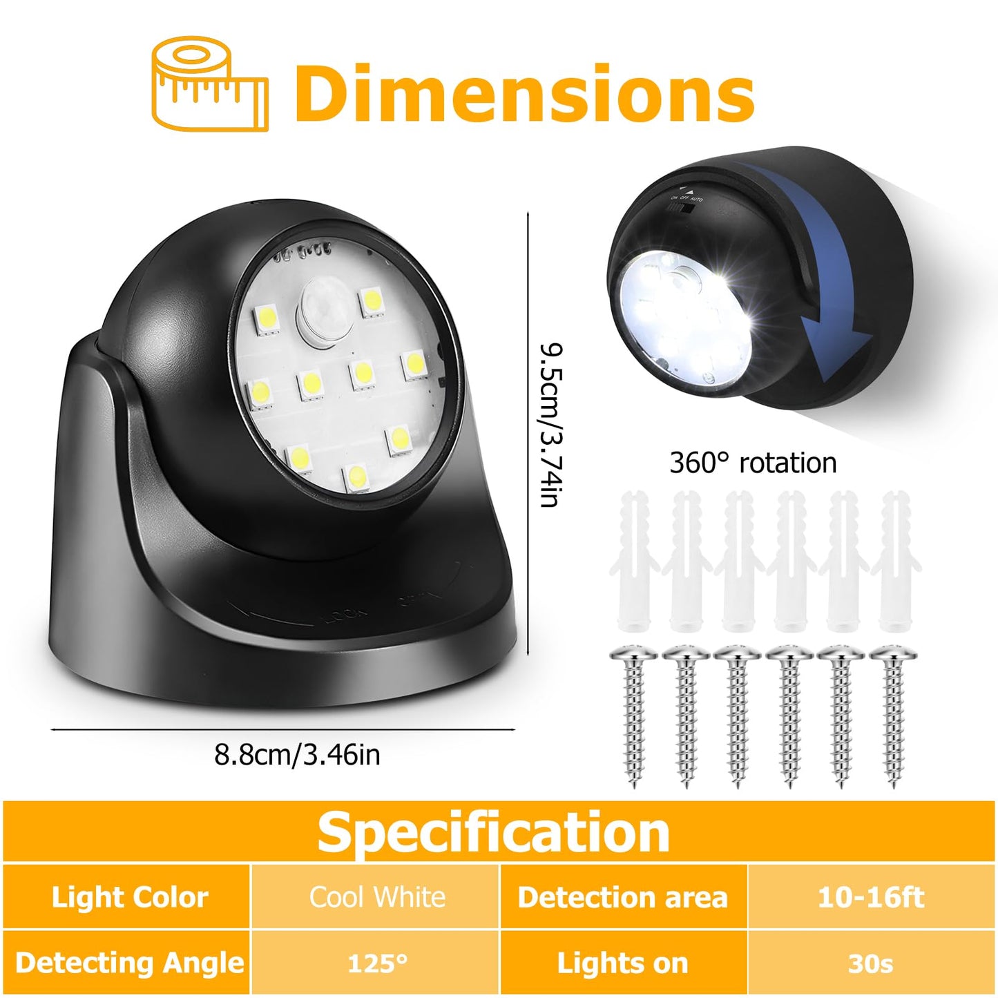 Motion Sensor Outdoor Lights - Outdoor Motion Sensor Light Battery Operated Wireless Spotlight Motion Detector Security Light Auto On Off for Sheltered Porch Stair Hallway Garage Wall Shed (2 Pack)