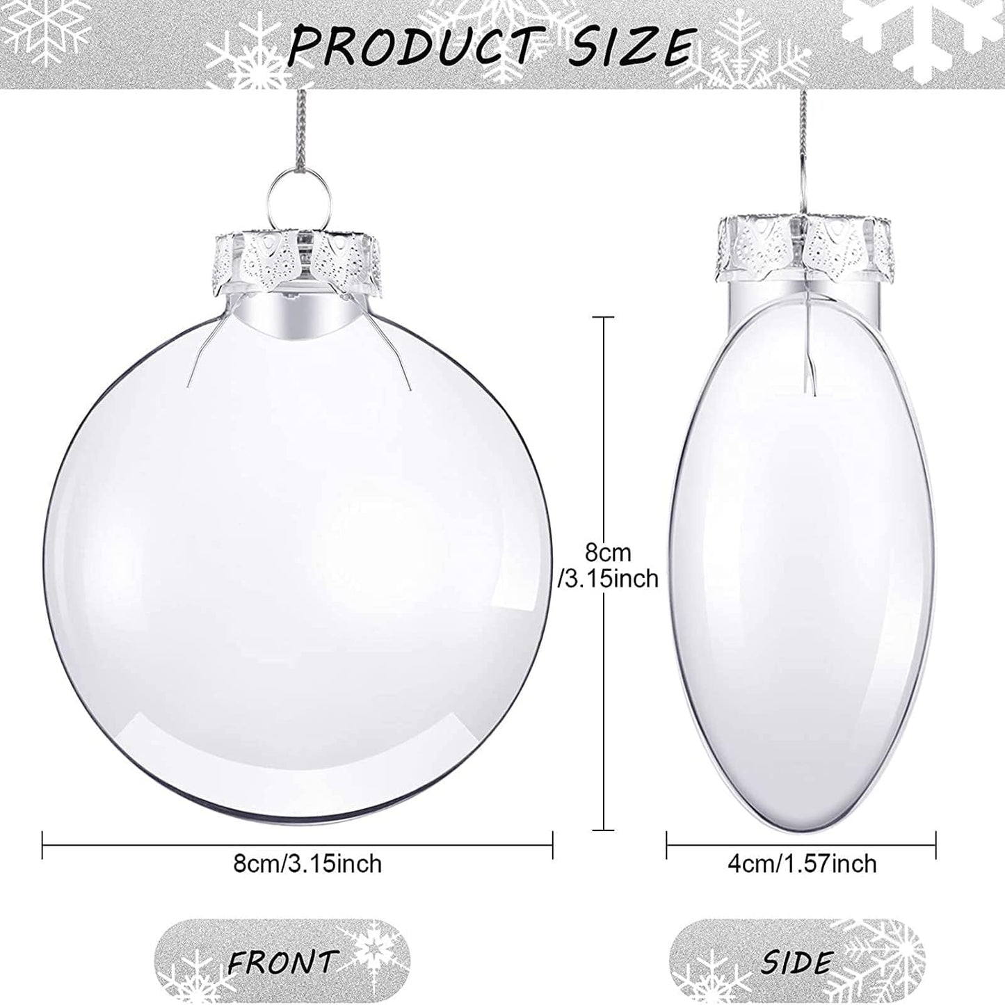 12 Pack Clear Fillable Ornaments Balls, 3.15 Inch DIY Plastic Flat Disc Ornaments, Plastic Fillable Ornament Ball for DIY Craft Projects, Wedding, Christmas, Party, Home Decor