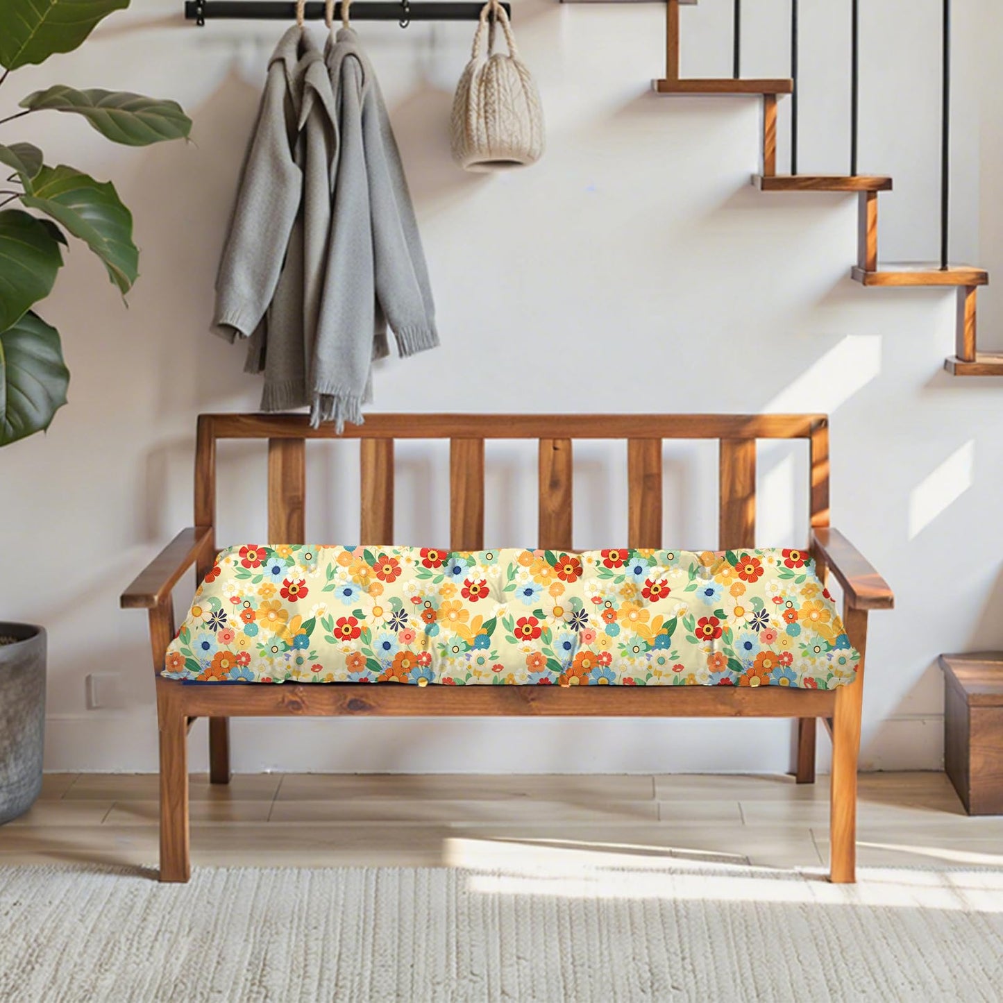 lihtsofty Outdoor Bench Cushions, Garden Waterproof Bench Cushion, Bench Cushions Patio Loveseat,Tufted Chair Pad 41×20 in Replacement Seat Pad Cushion (Daisy, 41x20Inch)