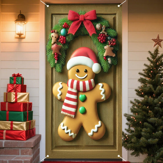 Nuxovilar Christmas Door Cover Banner 35x71 Door Banner Christmas Festive Gingerbread Man Winter Holiday Decor for Home Indoor Outdoor