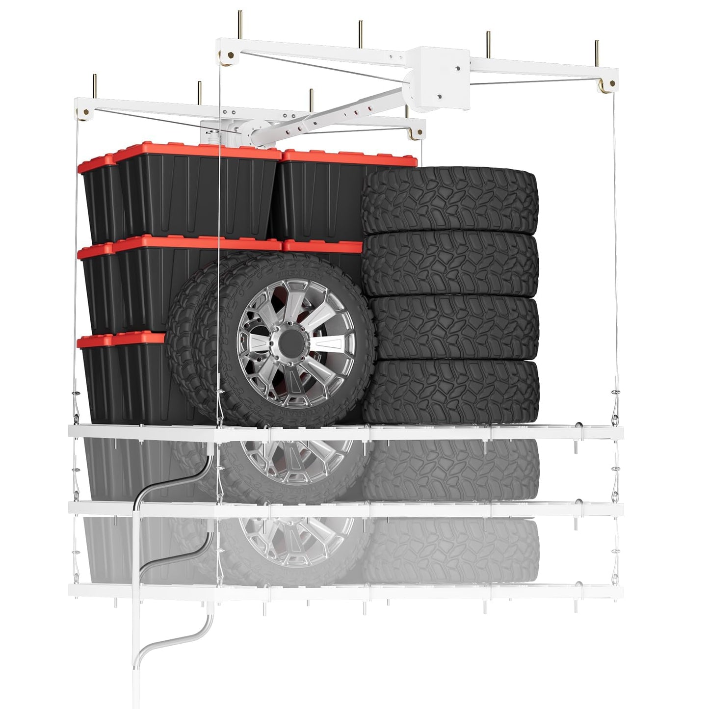 Patikuin Garage Ceiling Storage Rack,Storage Elevator for Garage,4x4 ft Overhead Lift Storage with 350 Lb Capacity,Smooth Crank System, Space-Saving Design for Garage Organization