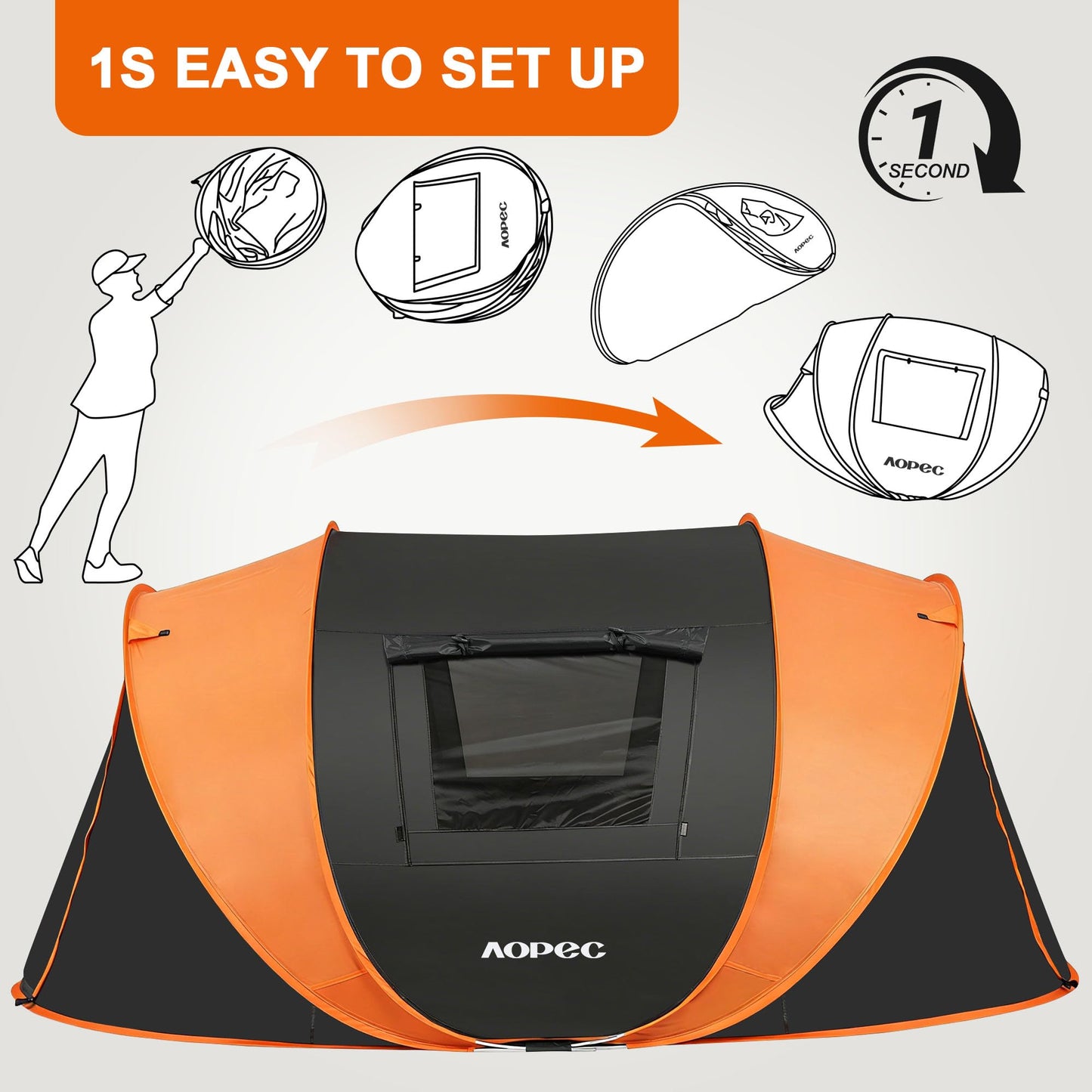 AOPEC Pop Up Camping Tent, 2/4/6 Person Instant Tent Waterproof PU4500mm, Spacious Ventilated Camping Tent with Front Porch, Quick Setup Lightweight Portable for Outdoor Camping Hiking Beach