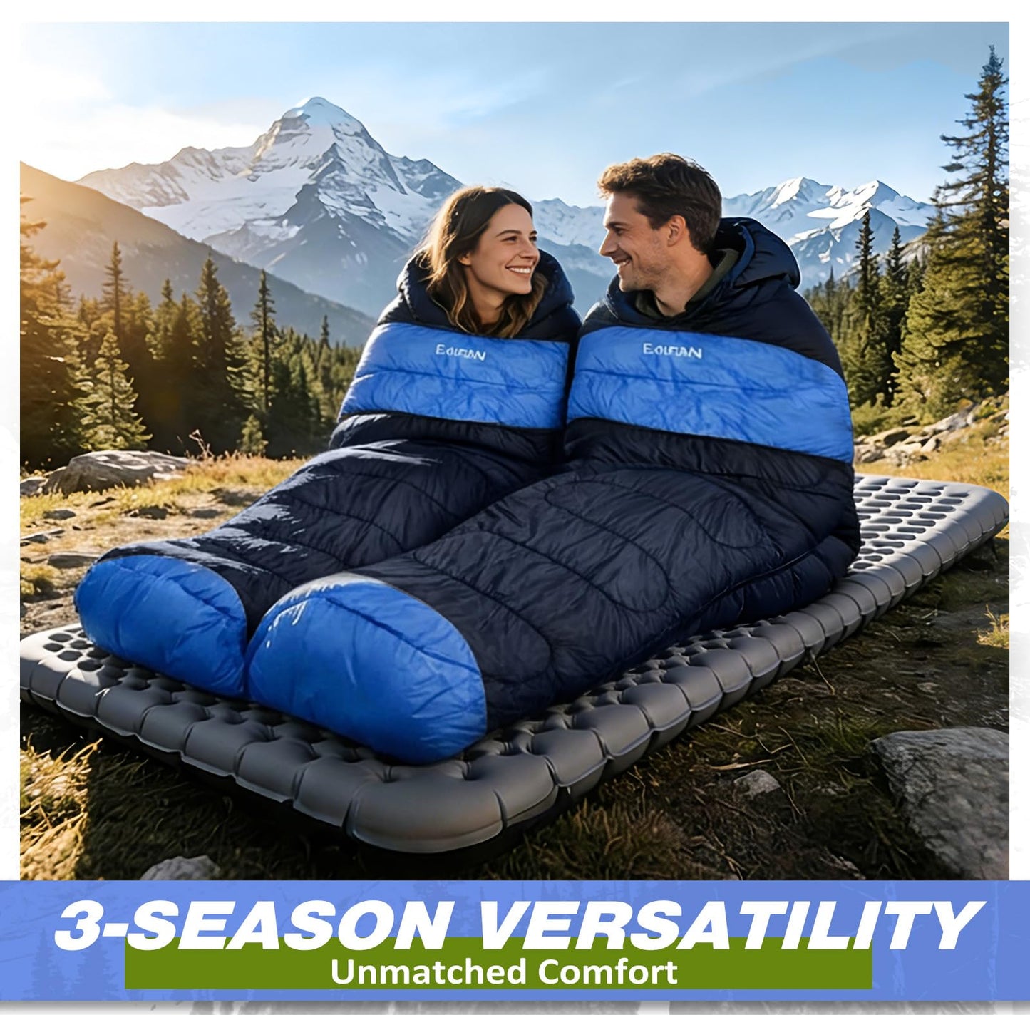 Lightweight Sleeping Bag for Adults, 3-Season Waterproof Backpacking Sleeping Bags with Compression Sack, Comfort Temp 50–68°F, Portable Camping Essential Gear for Travel, Hiking, Outdoor, Indoor