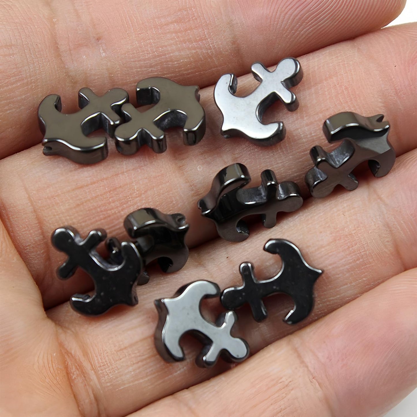 HAAMIIQII 30pcs 11x13mm Natural Black Hematite Loose Gemstone Beads Anchor Shape Spacer Stone Beads for Jewelry Making DIY Bracelets Necklaces Crafting