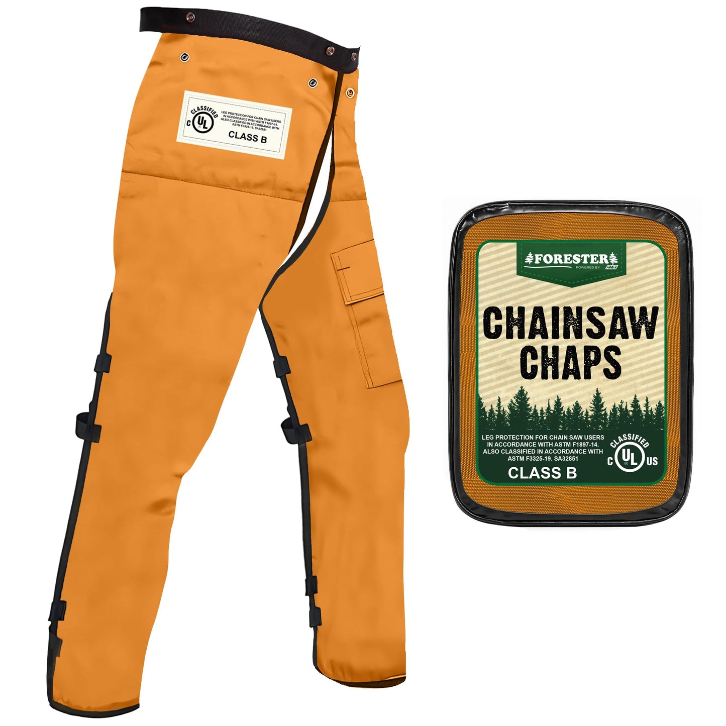 FORESTER Chainsaw Chaps for Men & Women | Apron Style Men's Chain Saw Chaps with Pocket & Adjustable Waist | Chainsaw Safety Equipment | Orange 37"