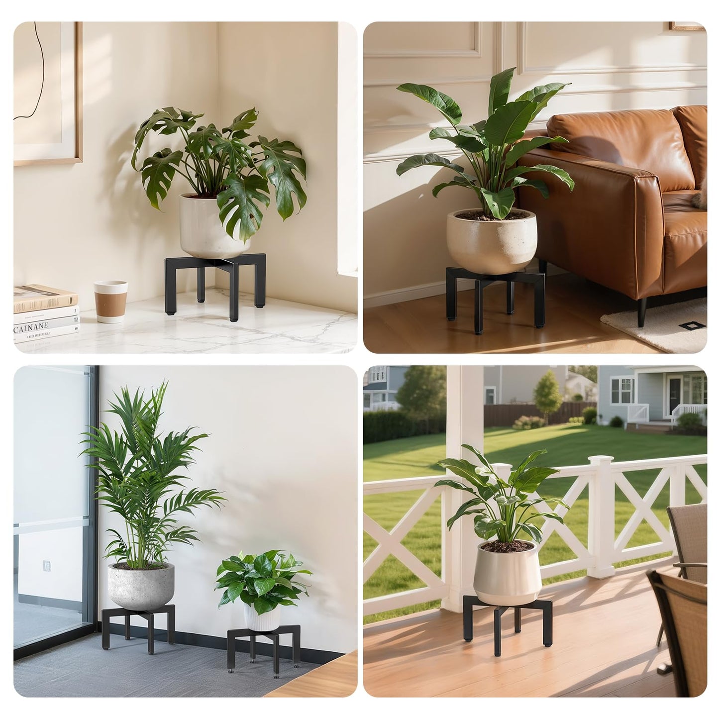 JND Adjustable Plant Stand Indoor Outdoor,Metal Modern Plant Stands, Plant Stand with Adjustable Feet,Low Short Plant Stands,Fit 8-12 inch Pots,Black (Pot & Plant Not Included)