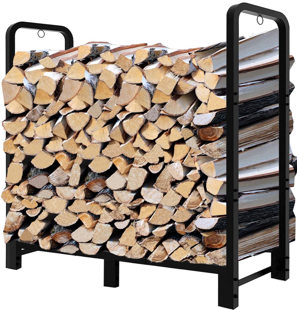 Fandature 4Ft Firewood Rack Adjustable Fireplace Wood Holder for Outdoor Indoor Storage Log - Heavy Duty Fire Log Lumber Stand Stacker, Black