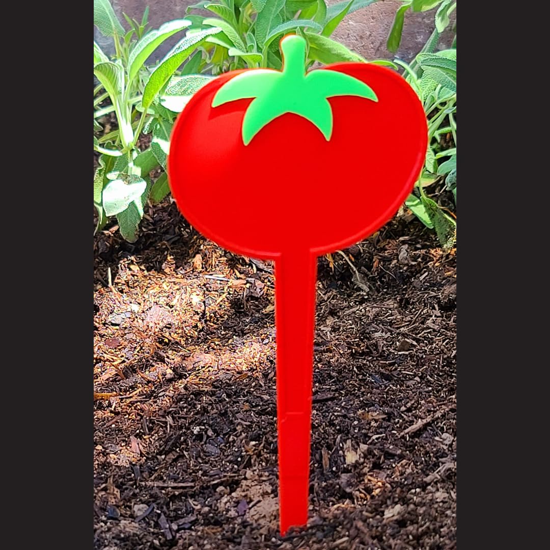 8-Inch Vegetable Garden Plant Markers - Set of 5 - Durable & Eco-Friendly Plastic - Made in The USA - Tomato, Cucumber, Bell Pepper, Onion, and Carrot.