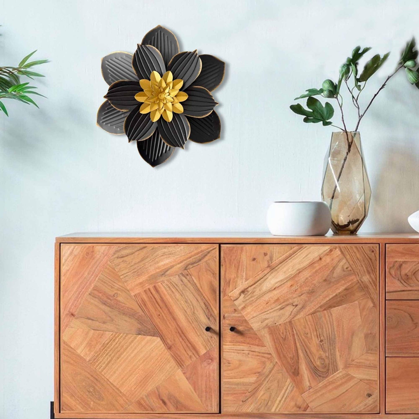 Blueprint Ivy 12" Metal Flower Wall Decor Rustic Floral Sculpture 3D Flower Art Decoration for Living Room Garden Bedroom Dining Room Kitchen (Black)