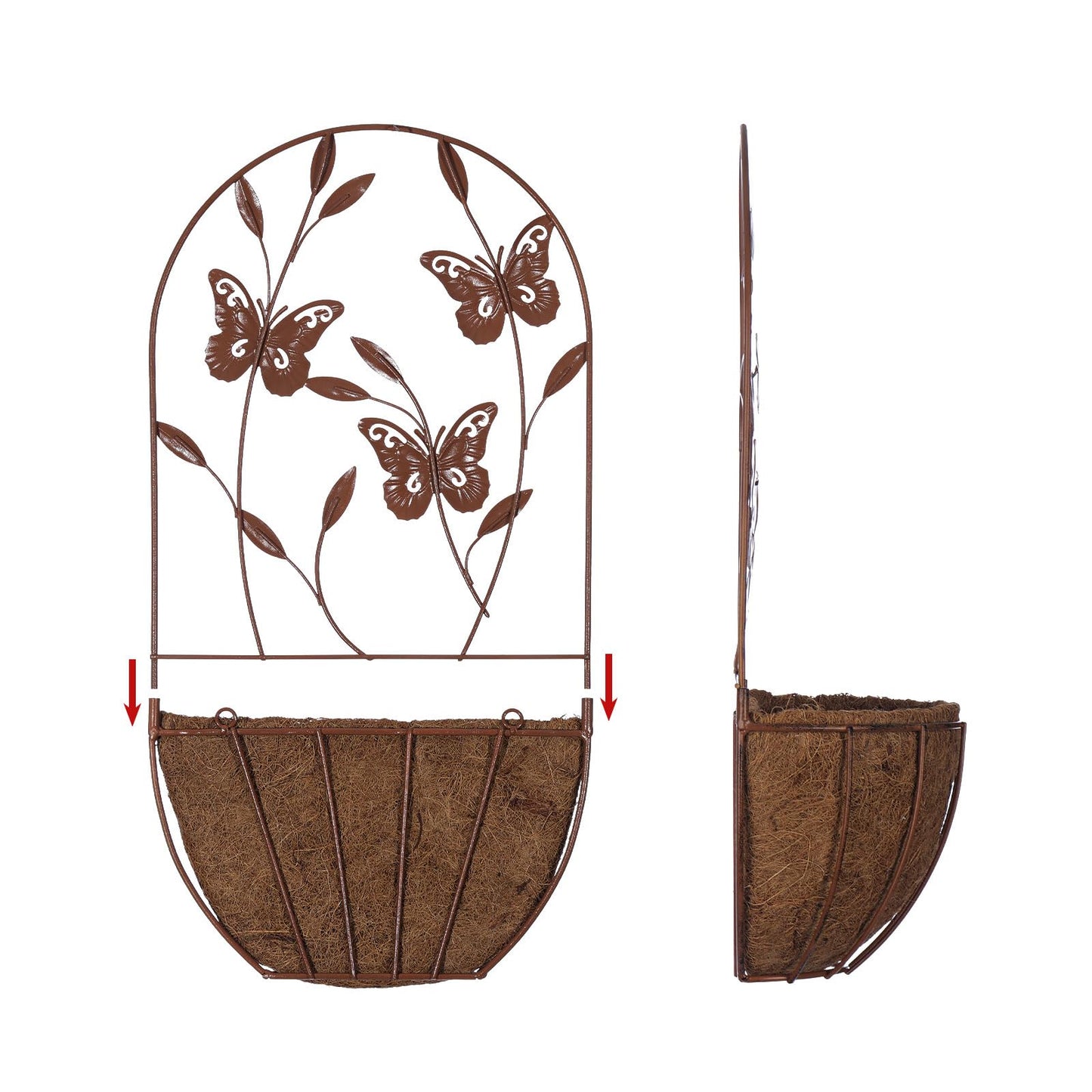 BAYN 2PK Wall Hanging Planter Decor Art with Butterfly, Metal Wall Mounted Planters Indoor Outdoor Wall Planter for Succulent Herb Home Garden Yard