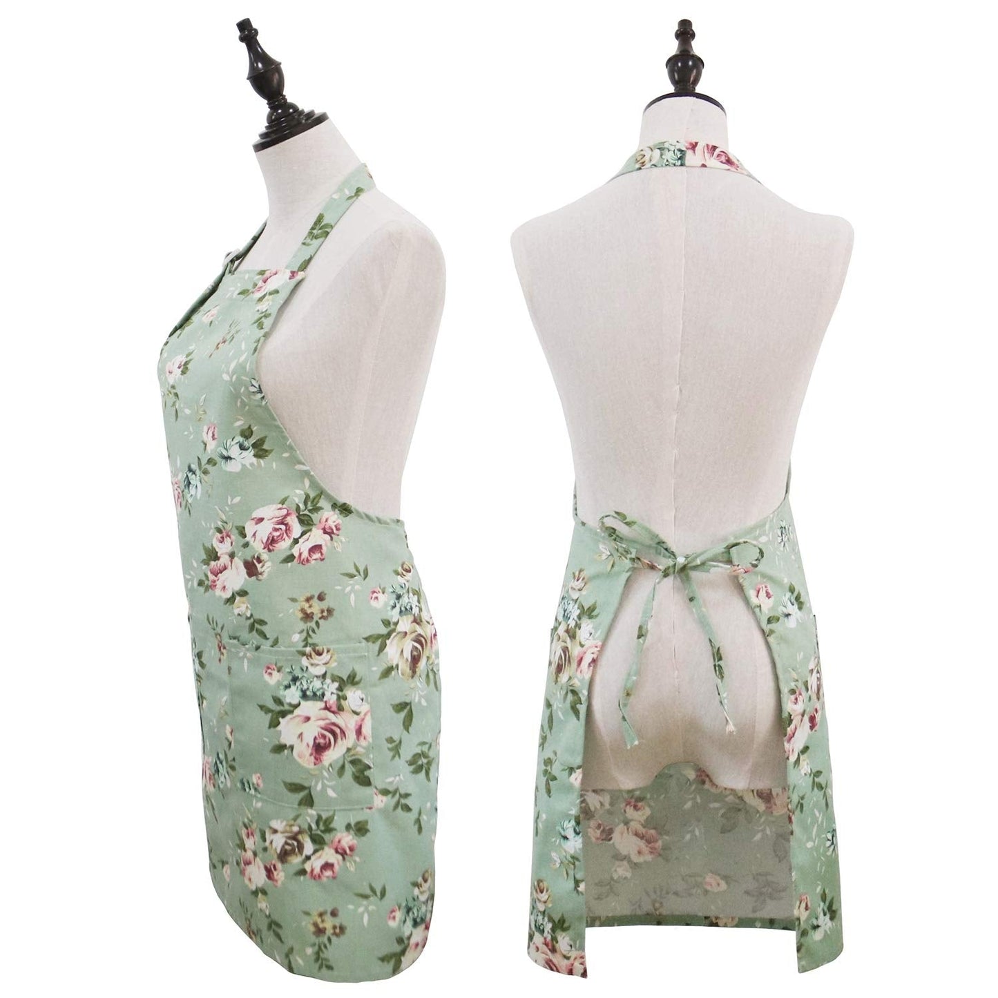 Saukore Floral Aprons for Women, 2 Pack Kitchen Aprons with Pockets for Cooking Baking, Gardening Apron Gifts for Gardeners, Birthday Mothers Day Apron Gift for Mom Wife Sister Daughter Grandma