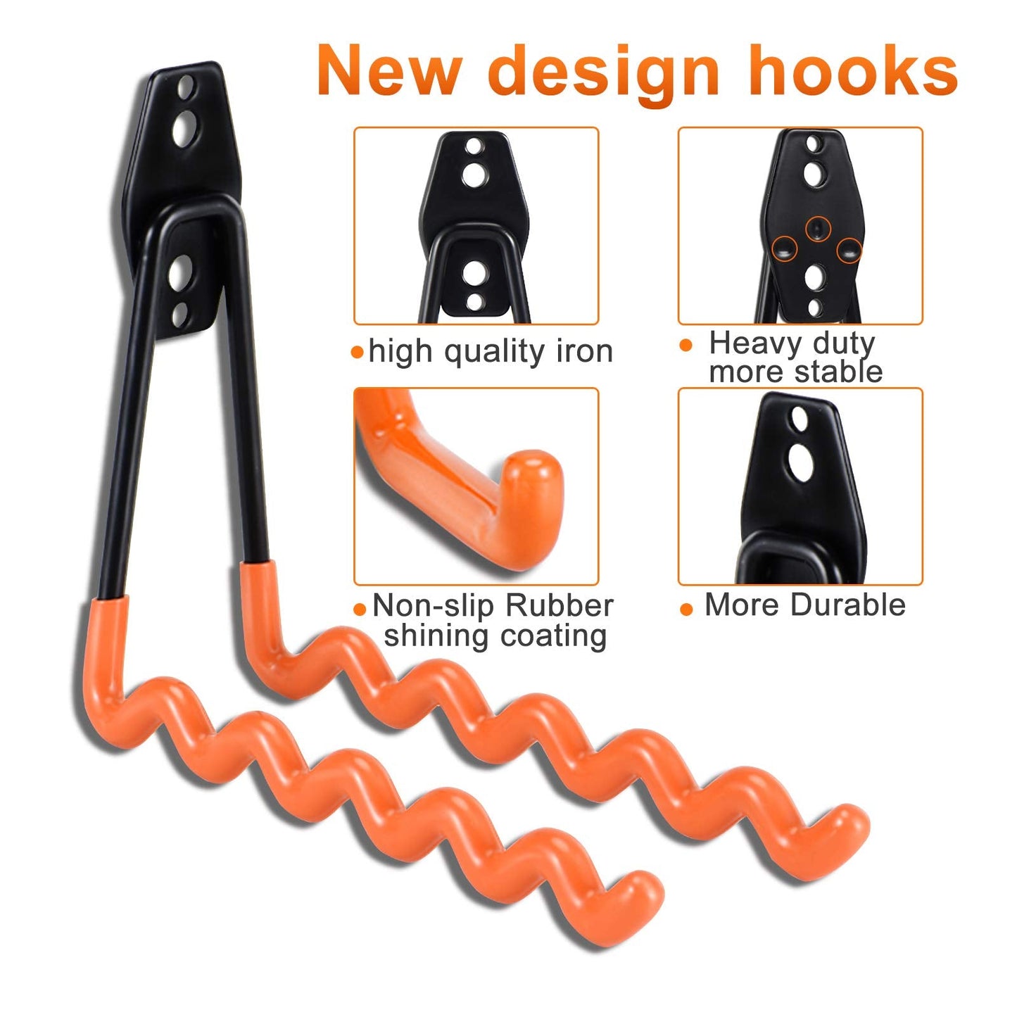 AOBEN 24PCS Garage Hooks, Heavy Duty Double Garage Hanger Organizer Wall Mount Iron Anti-Slip Garage Storage Hooks for Ladder, Power Tool,Bike,Ropes（23 Hooks & 1 hoder Strap-Gray