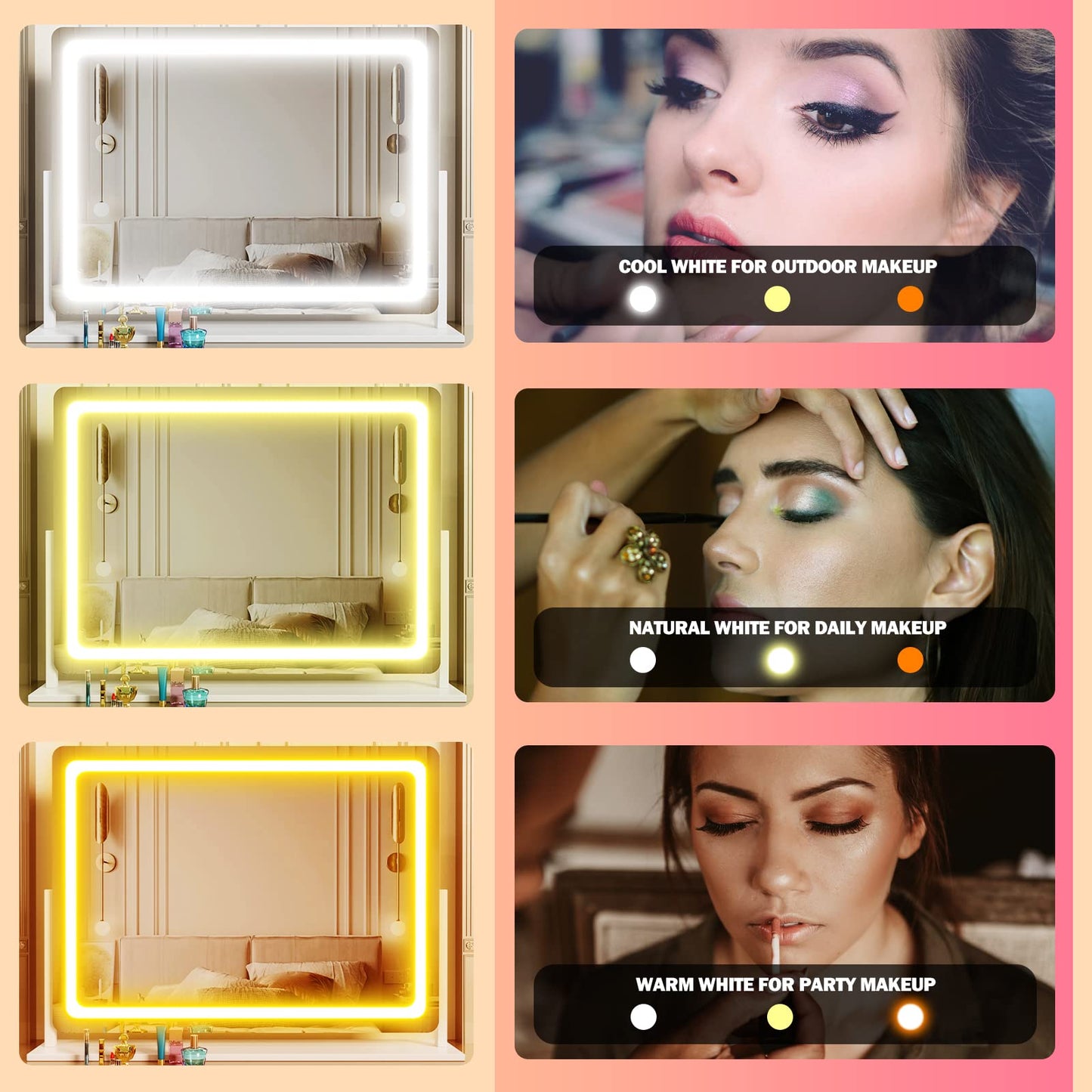Gvnkvn Lighted Makeup Mirror, 17.3"x13" Hollywood Vanity Mirror with Led Lights, Three Color Lighting Modes, and 10X Magnification Mirror, Smart Touch Control, 360°Rotation (White, Gift Box)