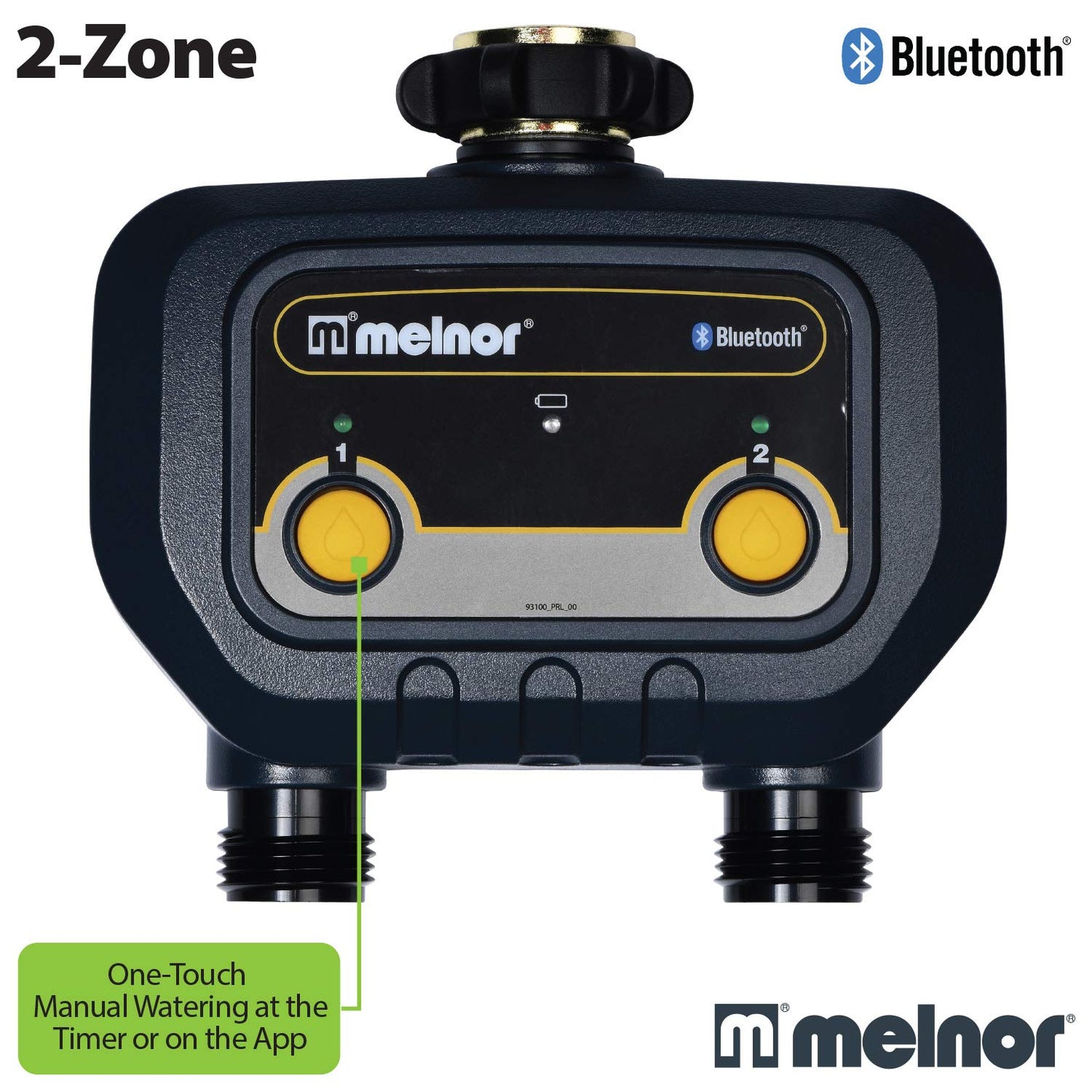Melnor 65183AMZ Bluetooth Hose Timer, 2-Zone Programmable Watering Timer, Quick Connect Bundle, Black, Yellow