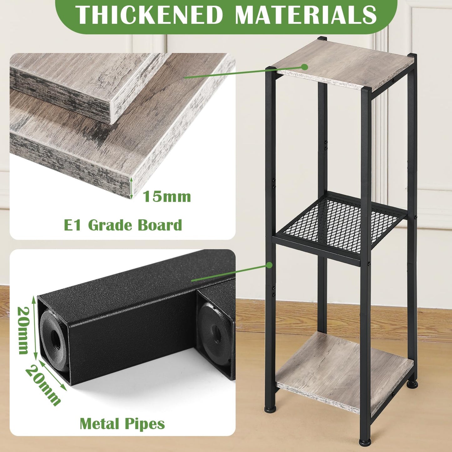 Dipion Extra Tall Plant Stand Indoor,40 Inch Plant Stands,3 Tier Metal Plant Stand with Heavy Duty Wood and Metal Mesh Shelf,Greige and Black
