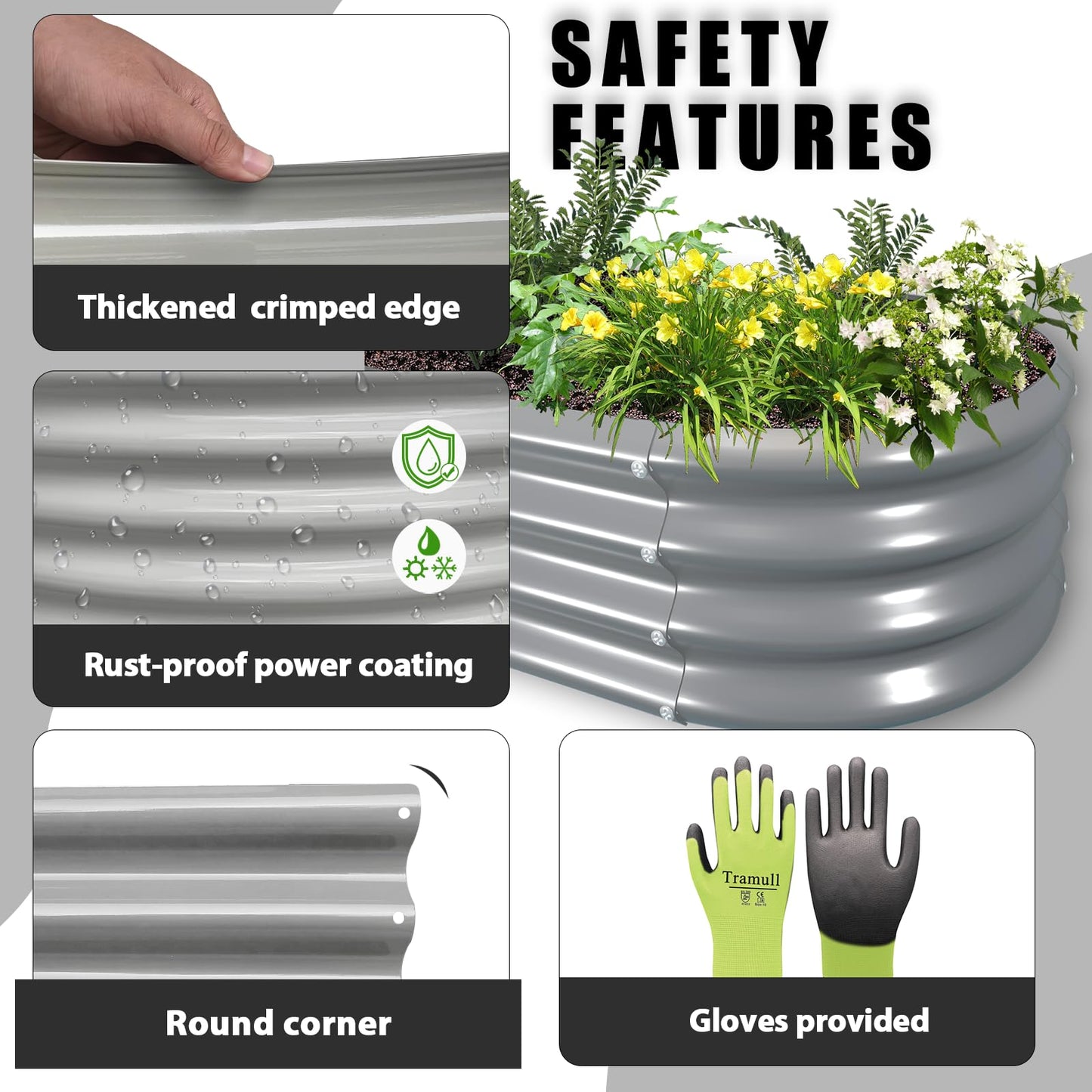 Tramull 2 Packs 12x2x1FT Galvanized Raised Garden Bed Kit Oval Metal Ground Planter Box Outdoor Bottomless Planter Raised Beds for Vegetables Flowers Herbs Fruits, Gray