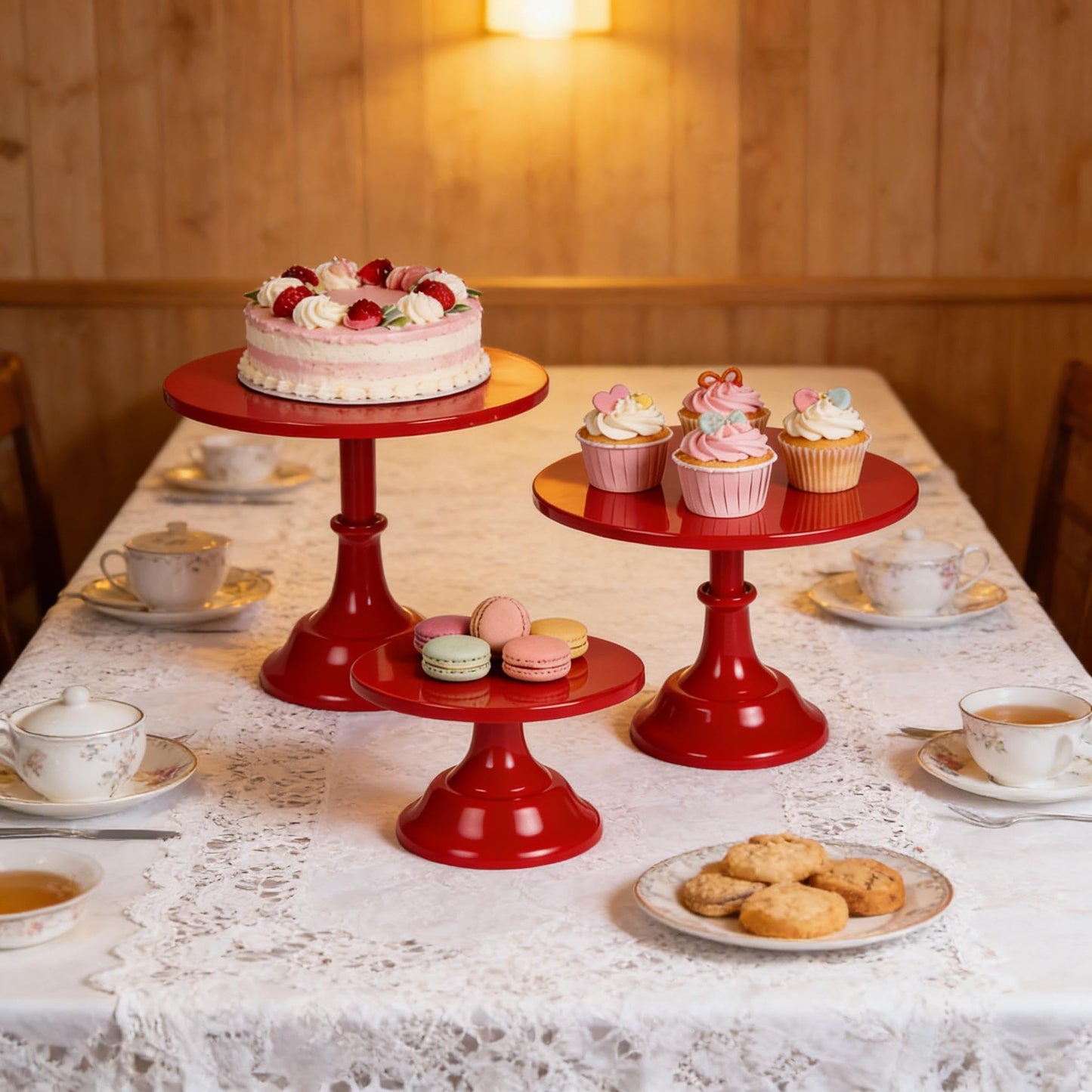 CBBZJY 3 Pcs Metal Cake Stand Set 8/10/12 inch Dessert Table Display Perfect for Baby Shower Wedding Birthday (Red)