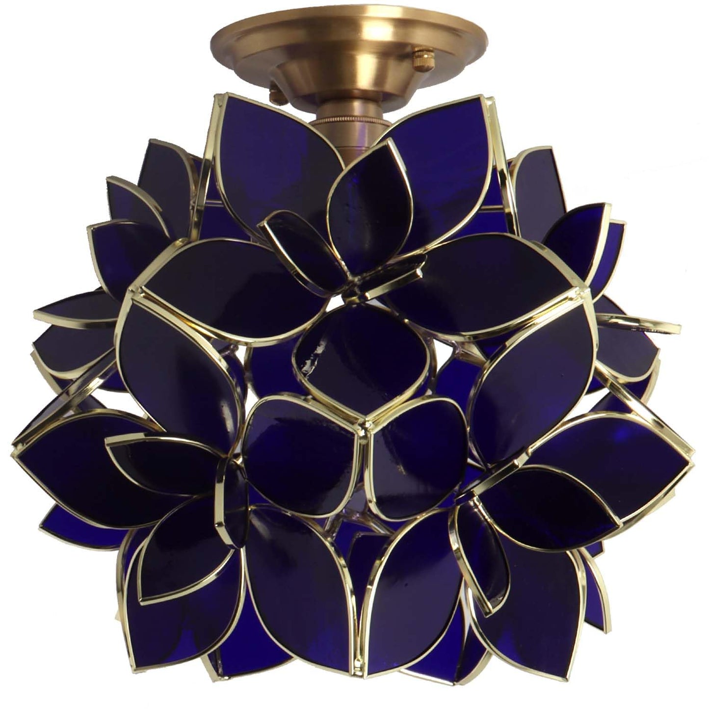 Bieye L11021 Flower Petals Tiffany Style Stained Glass Close to Ceiling Light for Home Decor (Cobalt Blue, 12" Rose Lily)