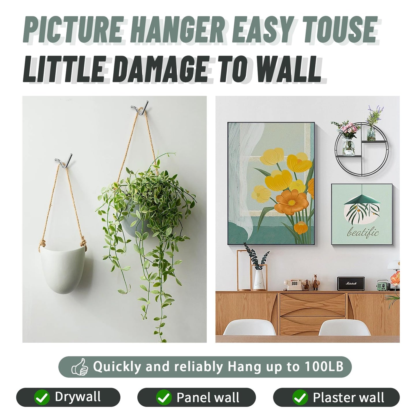 Super Hooks Picture Hanger,Gorilla Hooks - Hang Art, Clock, Shelves, Mirrors, Frames, or Planters for Home and Office Decorations-30pcs
