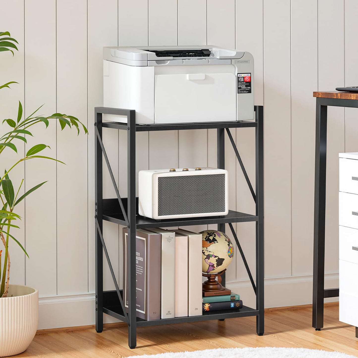 HOOBRO Bookshelf, 3-Tier Industrial Bookcase, Book Shelf Storage Organizer, Small Bookshelf with Metal Frame for Living Room, Bedroom, Home Office, Kitchen, Black BB71SJ01