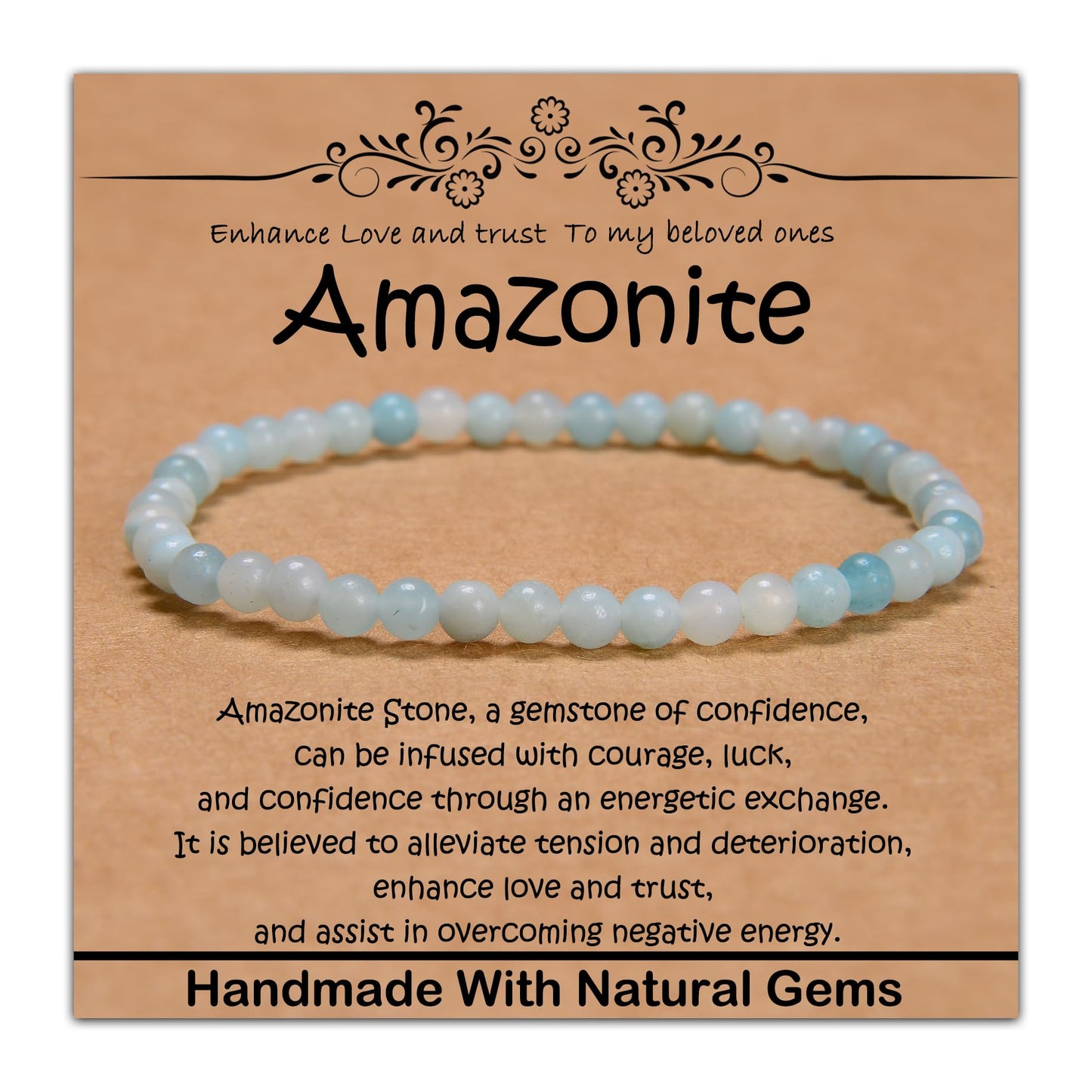 CHCCOYE 4mm Natural Healing Gemstone Bracelet Handmade Yoga Stretch Elastic Bracelet Stress Relief Crystal Jewelry for Men and Women (4mm, Amazonite)