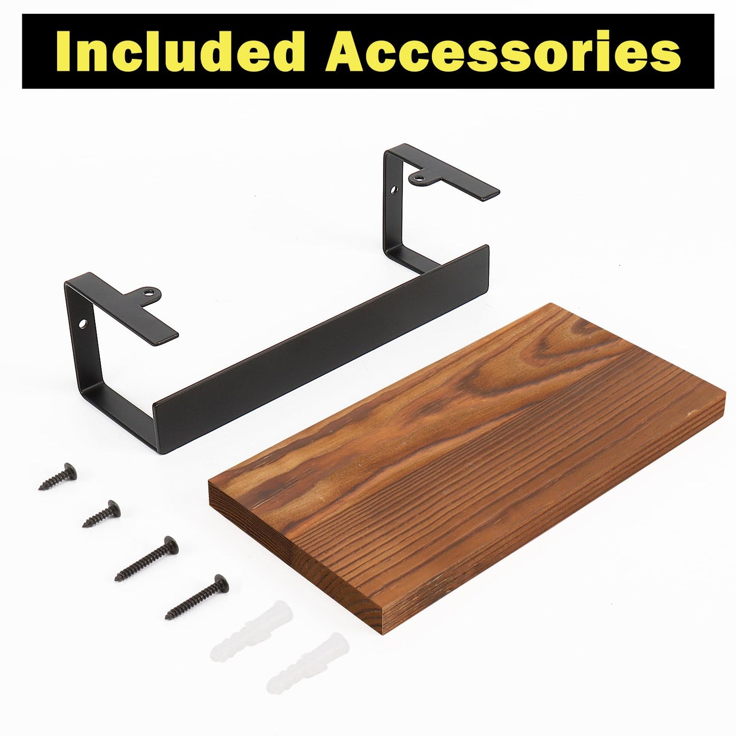 Winmien Hand Towel Holder/Towel Ring with Wooden Shelf, Hand Towel Rack, Hand Towel Hanger for Bathroom, Bath Accessories Wall Mounted, Matte Black (9"-Squ Shaped)