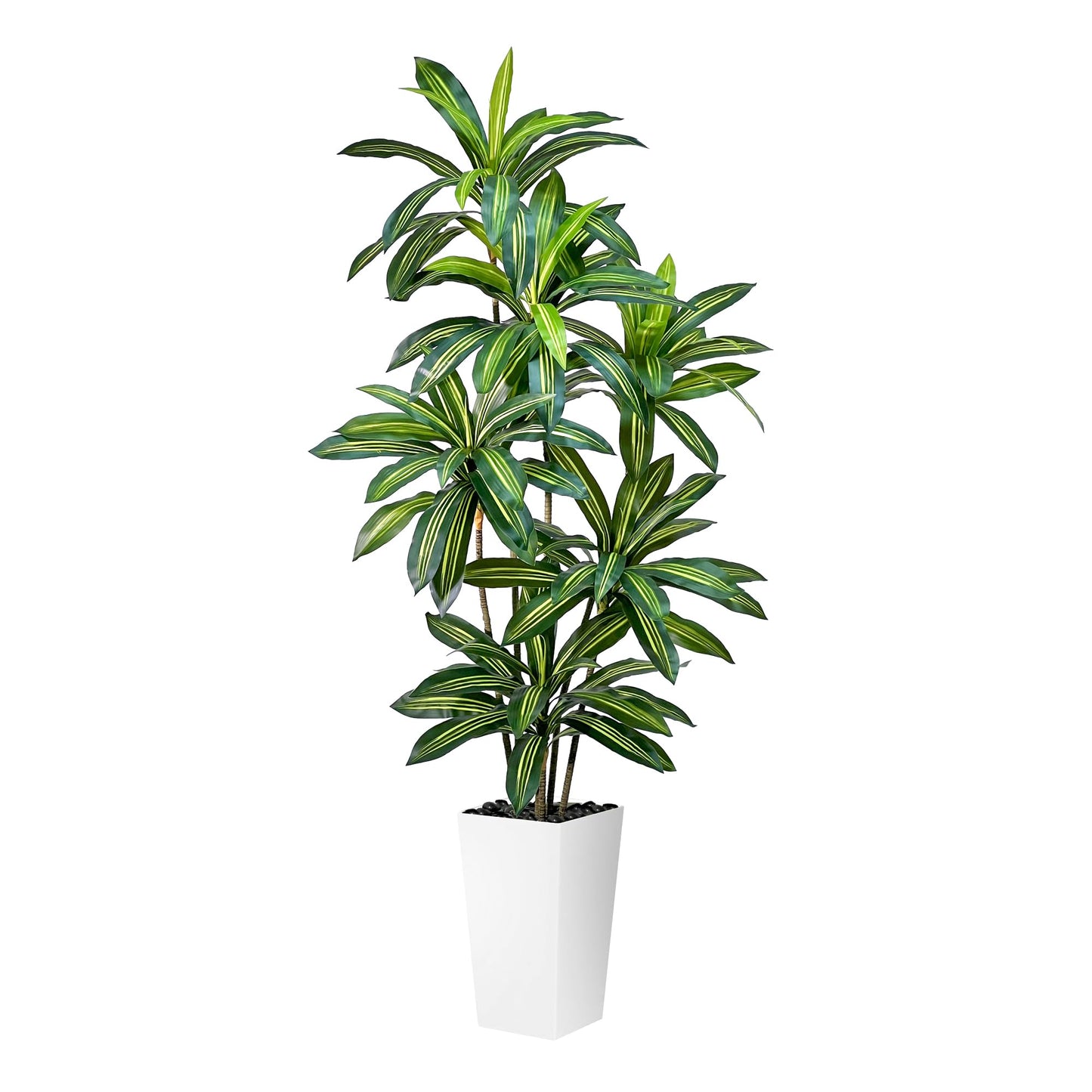Artificial Dracaena Tree 5FT Tall Fake Plant with White Planter - Realistic Faux Dragon Tree with Tall Planter - Indoor Floor Plant for Home, Office,Mall, Living Room, Bedroom Decor