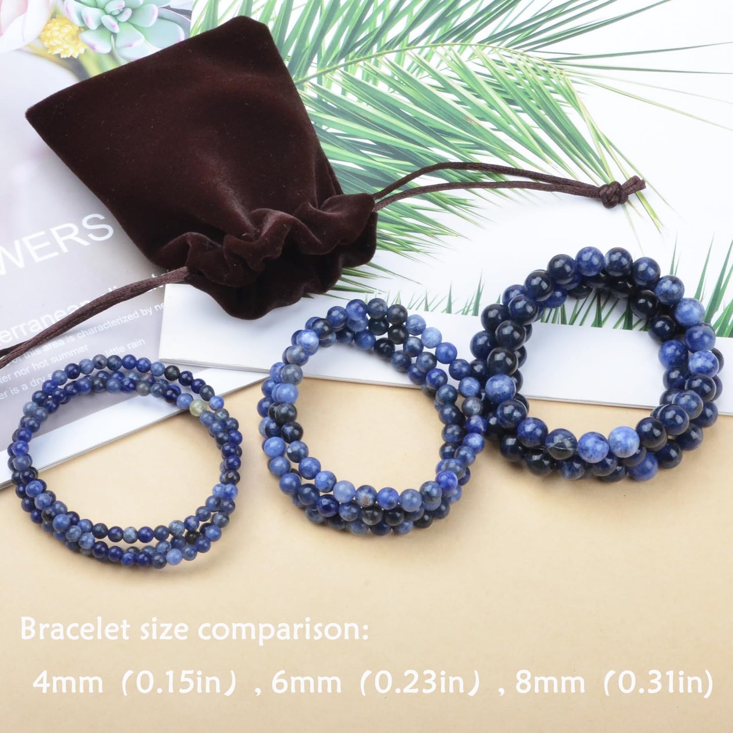 CHCCOYE 4mm Natural Healing Gemstone Bracelet Handmade Yoga Stretch Elastic Bracelet Stress Relief Crystal Jewelry for Men and Women (4mm, Blue Sodalite)