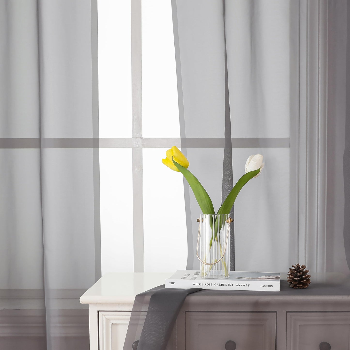 Lecloud Charcoal Grey Sheer Curtains 84 Inches Long 2 Panels, Voile Airy Light Filtering Curtains for Living Room Bedroom, Dual Rod Pocket Sheer Window Treatments Drapes, Each Panel 40" W x 84" L