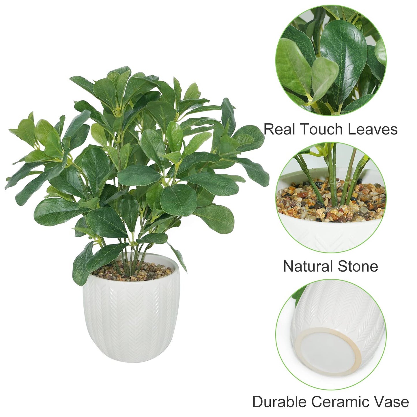 Hisow Artificial Potted Plant Leaves, 16.9" Artificial Shrubs Plants Arrangements Fake Eucalyptus Leaves with Vase Faux Greenery Leaf for Home Garden Table Centrepieces Indoor Décor