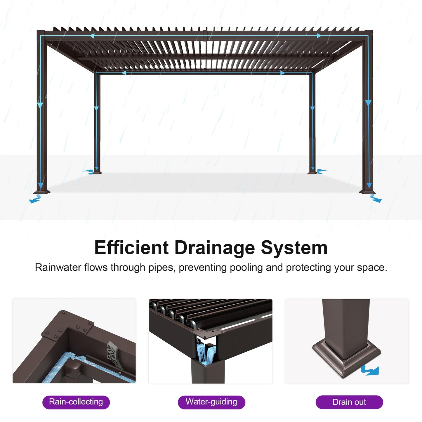 PURPLE LEAF 10' x 16' Louvered Pergola Outdoor Adjustable Louvre Shade Modern Patio Aluminum Pergola with Retractable Roof for Deck Backyard Garden Hardtop Gazebo, Bronze