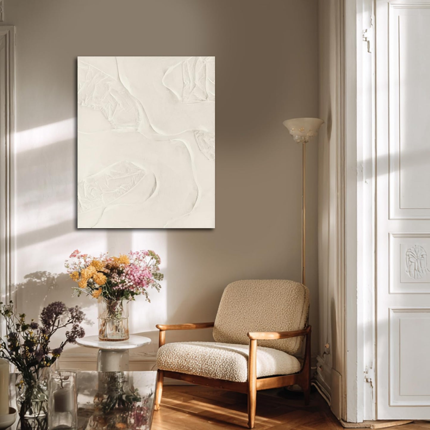 CHUDANHAO Abstract Hand Painted Wall Art Beige Wall Decor Line Hanging Art 32"x40" Large Artwork for Living Room Office Decorations