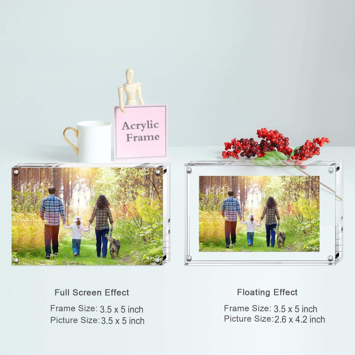 Boxalls Acrylic Photo Frame 9 x 13 cm (3.5 x 5 inch), Double Sided Picture Frame with Magnetic, Clear Frameless Desktop Photo Block