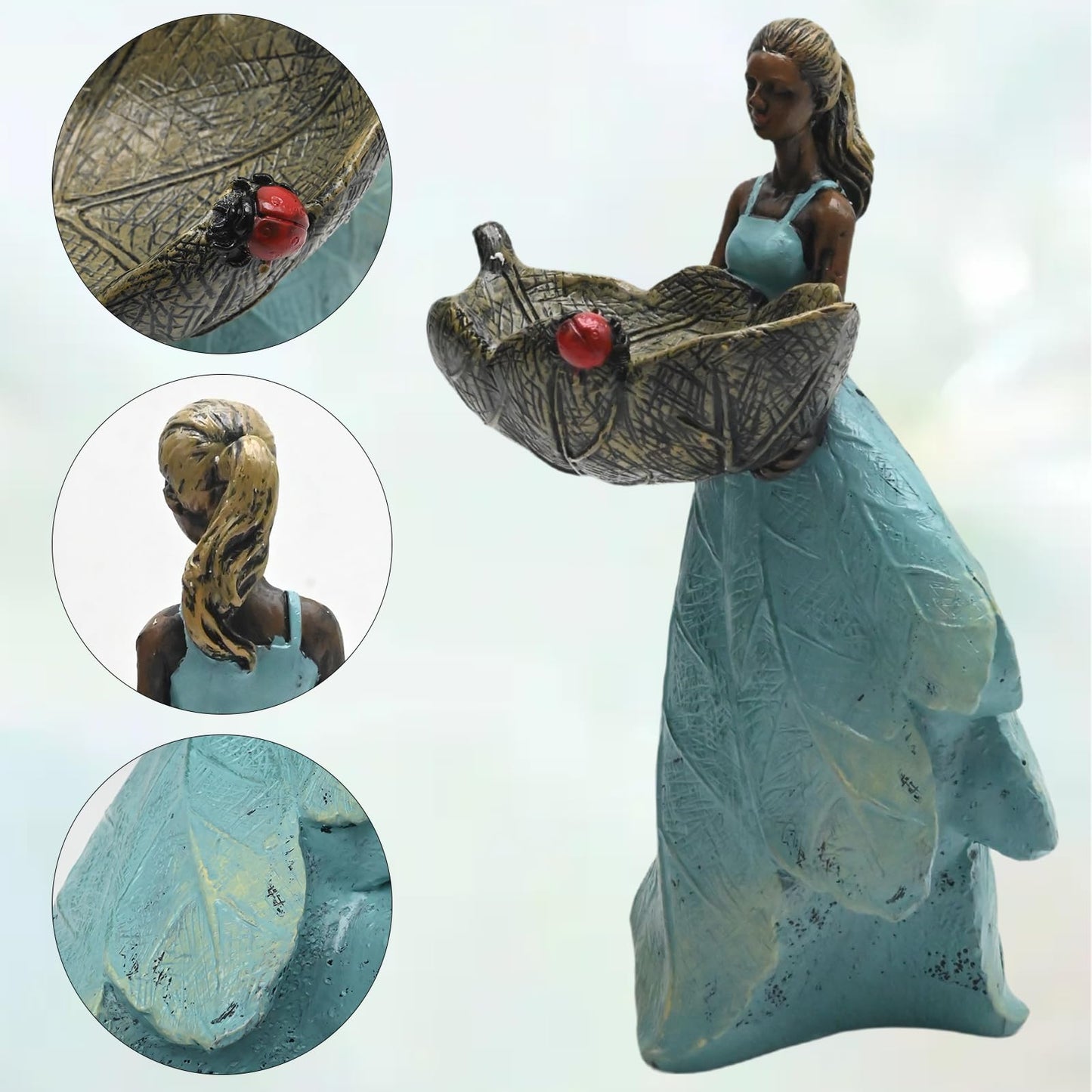 ZUDKSUY 10 Inch Fairy Garden Statue Bird Feeder, Unique Resin Bird Feeder, Decorative Outdoor Bird Feeder for Garden, Lawn, and Home Décor Gift for Women