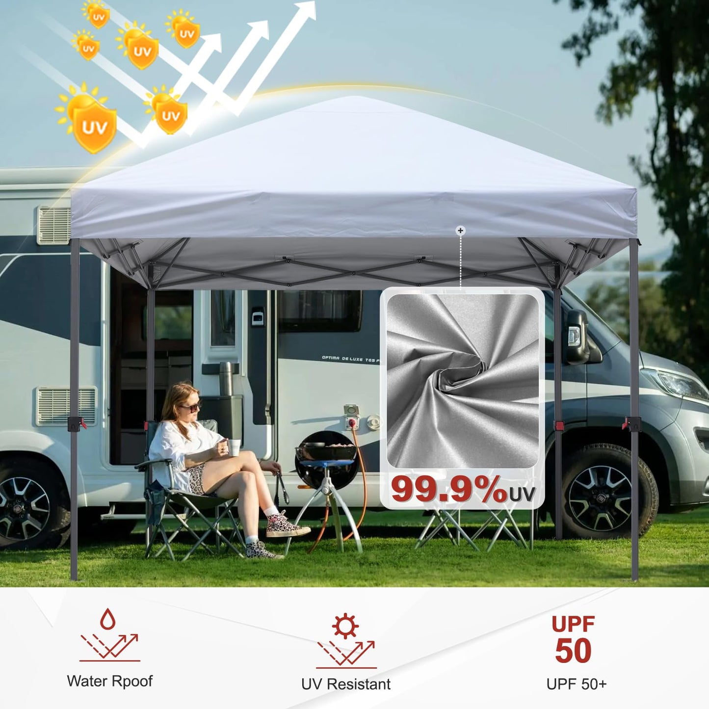 ABCCANOPY 10x10 Pop Up Canopy Tent, Easy Setup Instant Shelter with Wheeled Bag, Heavy Duty Outdoor Canopy for Beach, Market, Backyard, UV Protection, Outdoor Weather Protection (White, 10x10)