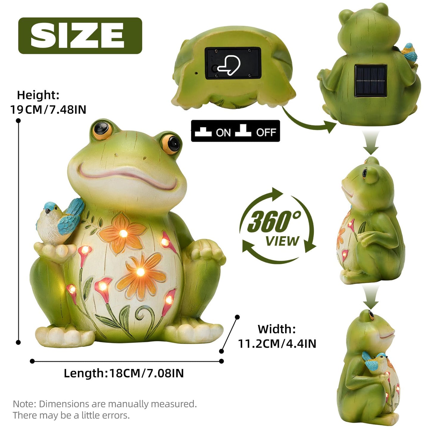ZioWio Solar Garden Frog Decor Outdoor Statue - Frog with LED Waterproof Sculptures Lights, Cute Pond/Yard Statues Outside Decoration, Home, Lawn, Patio, Resin Animal Ornament, Women/Gardening Gift