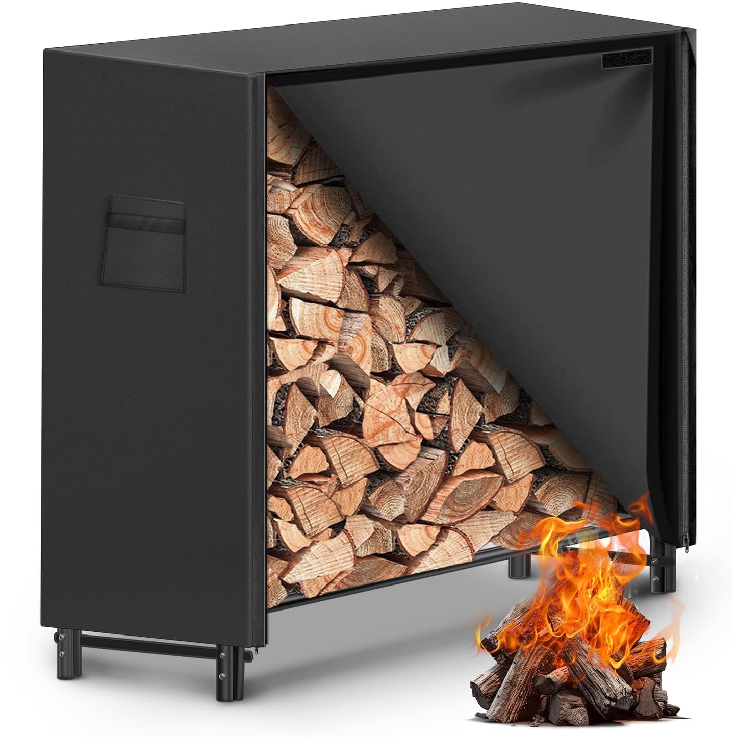 Gtongoko 4FT Firewood Rack Outdoor with Cover, Heavy Duty Wood Storage Racks with 600D Oxford Weather Resistant Waterproof Fabric Cover, Outdoor Firewood Holder