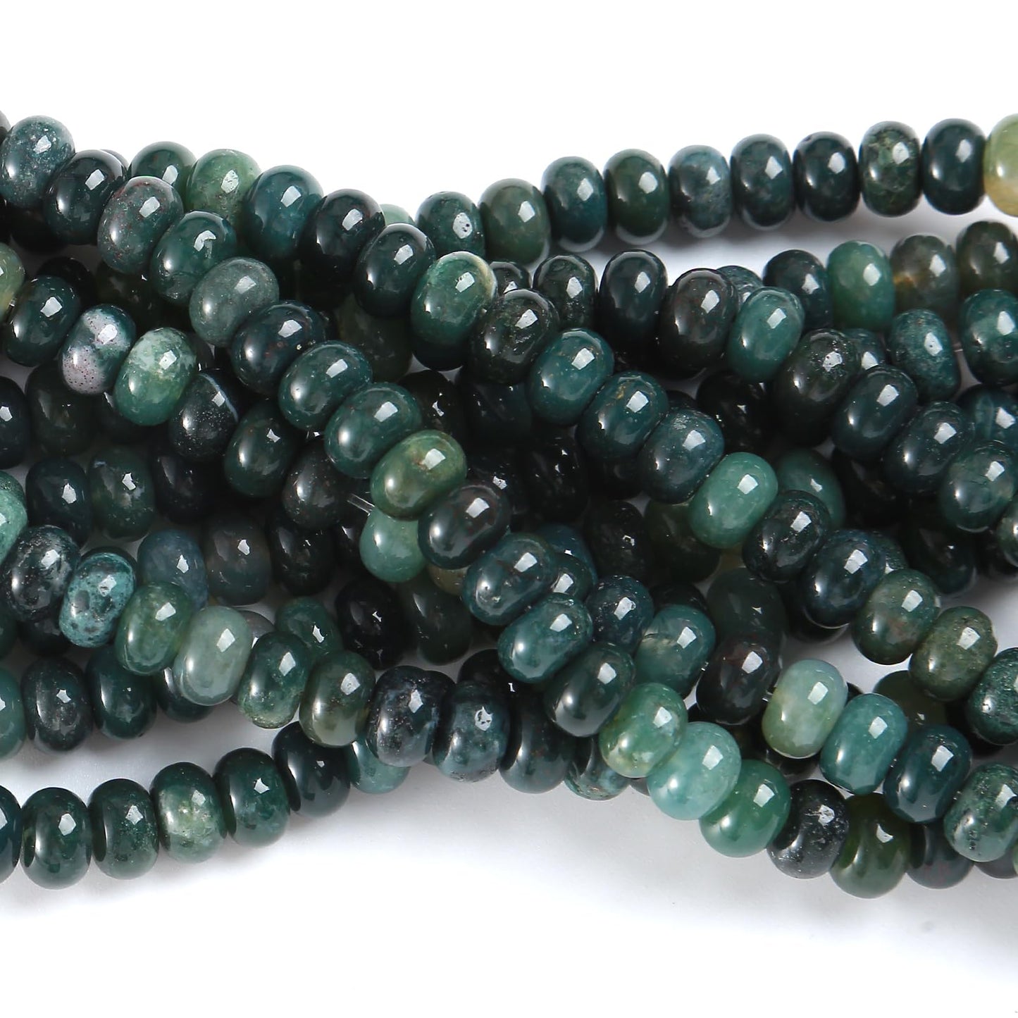 5x8mm 76pcs Natural Moss Agate Stone Rondelle Spacer Loose Beads Abacus Disk Stone Round Loose Gemstone Beads for Jewelry Making DIY Bracelet Necklace