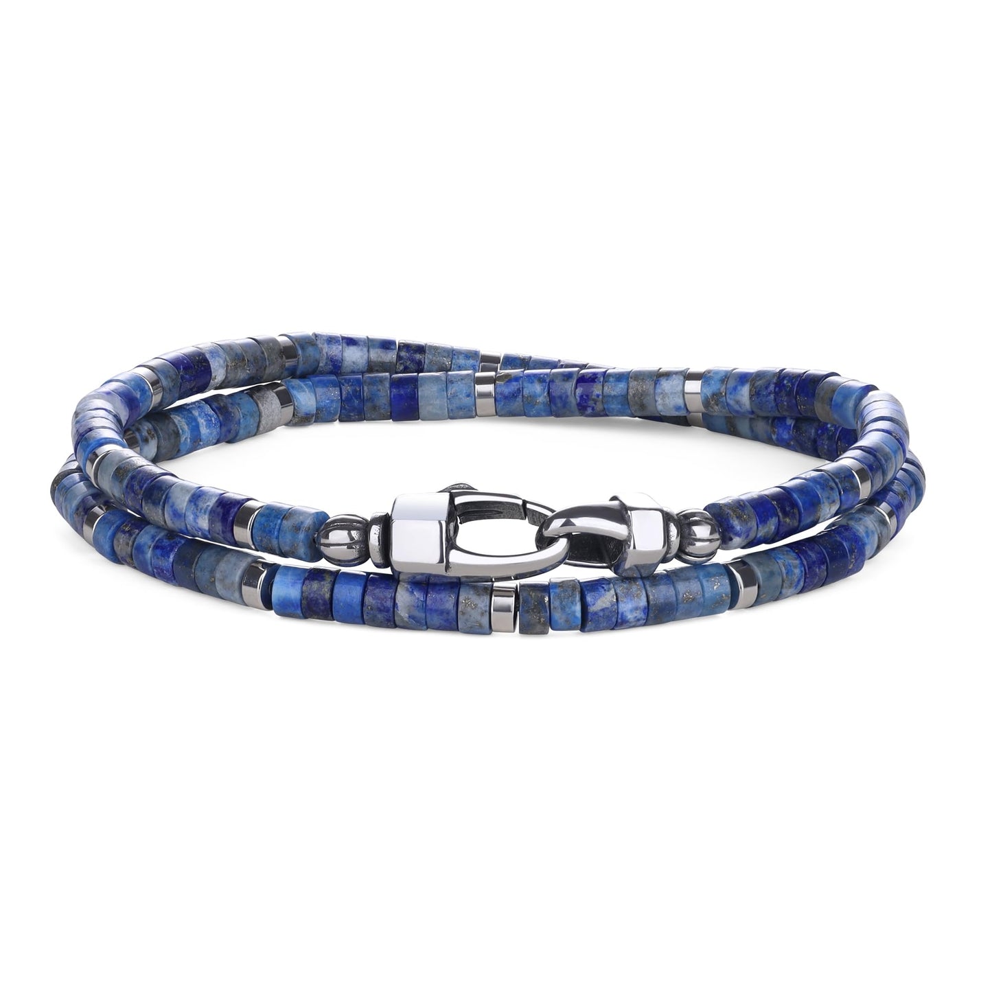 COAI Lapis Lazuli Bracelet for Men, Layered Blue Stone Heishi Beads Bracelet for Men L