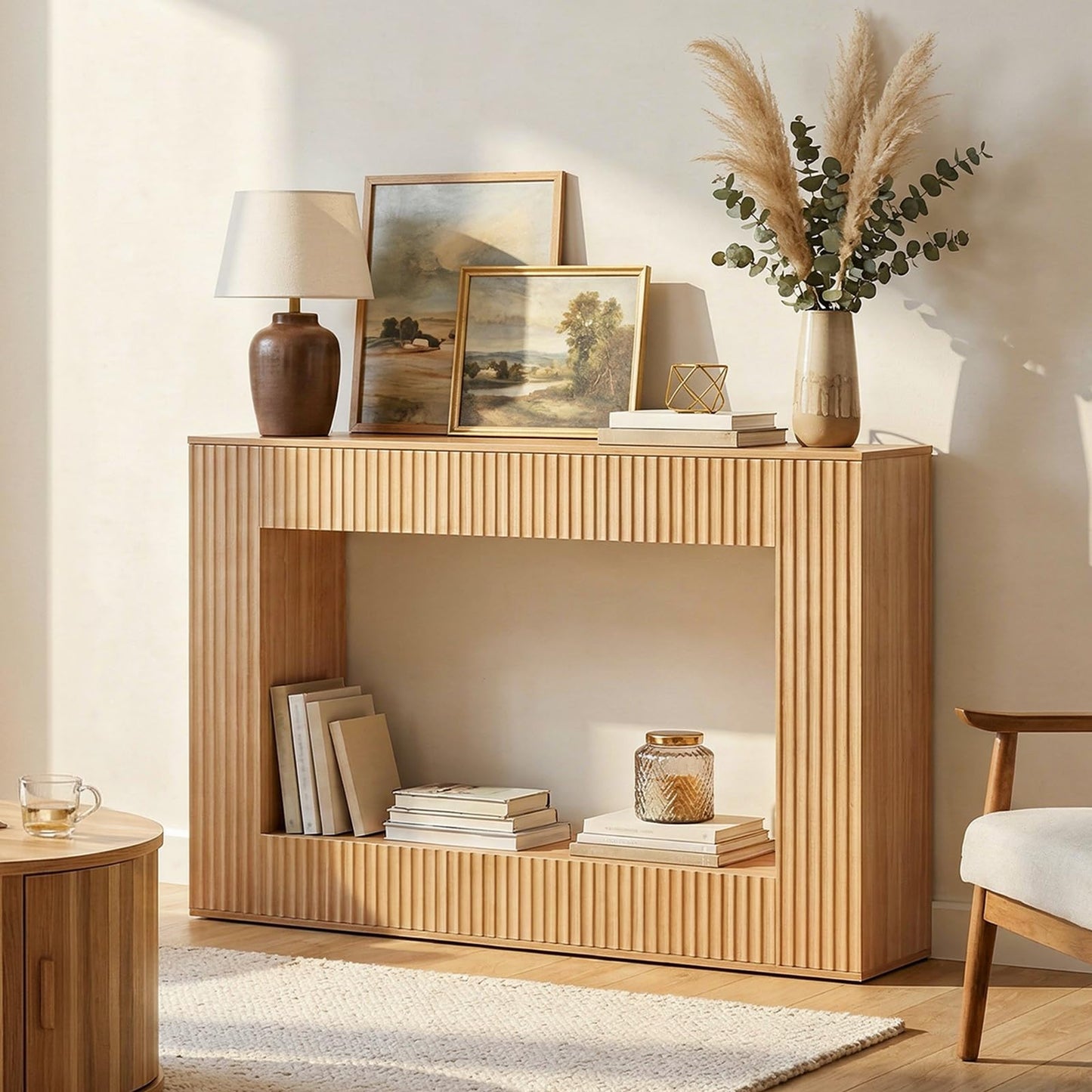 MAHANCRIS Modern Console Table, 47.2'' Entryway Table with Storage, Fluted Couch Table Behind Sofa, for Entrance, Foyer, Living Room, Bedroom, Dining Room, Natural CTNA2501