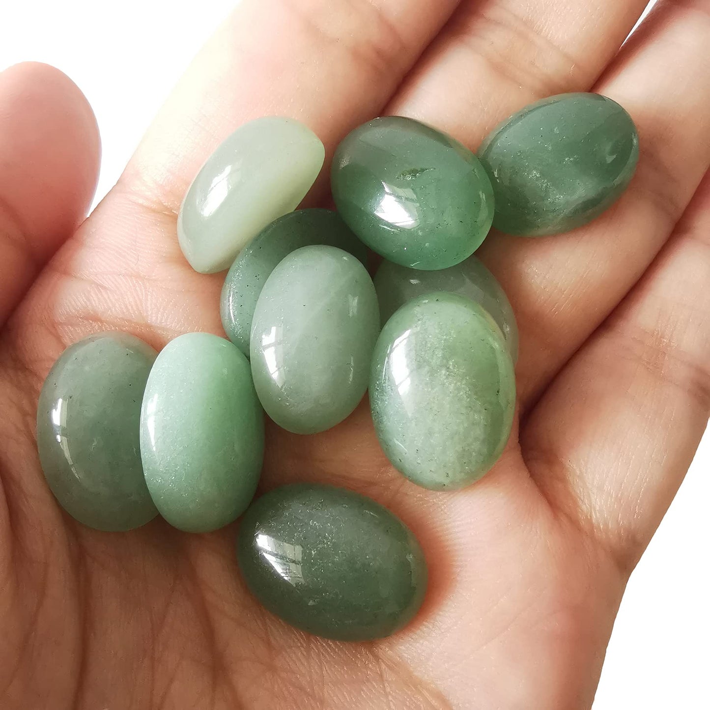 Loveliome 18x13mm Oval Cabochons Flatback Crystal Stone Gemstones Beads for Jewelry Making DIY Pack of 10, Green Aventurine