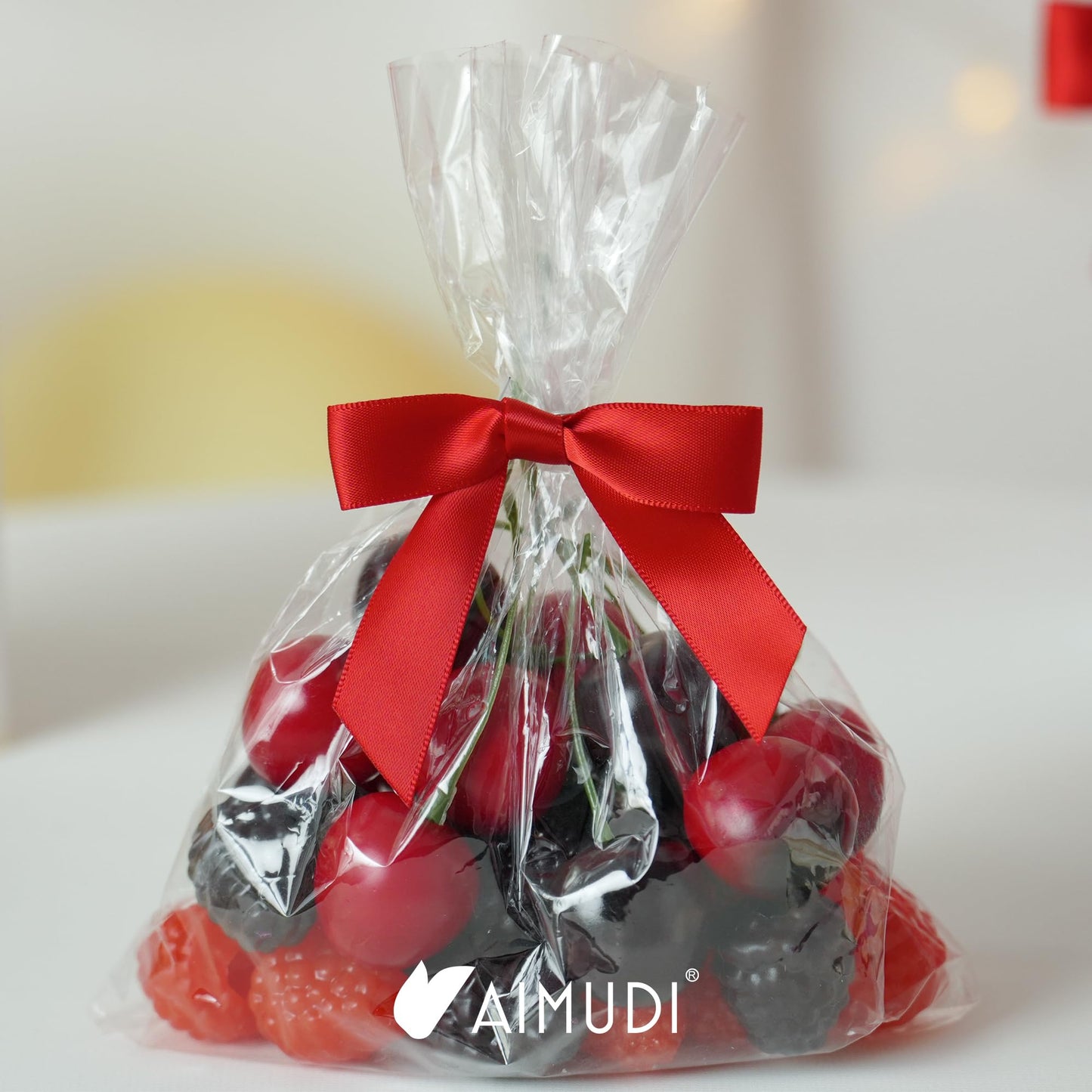 AIMUDI Red Bows 2.5" Satin Bow for Gift Wrapping Twist Tie Bows for Wedding Favors Candy Apples Party Valentine's Day Christmas Decorations - 50 Counts