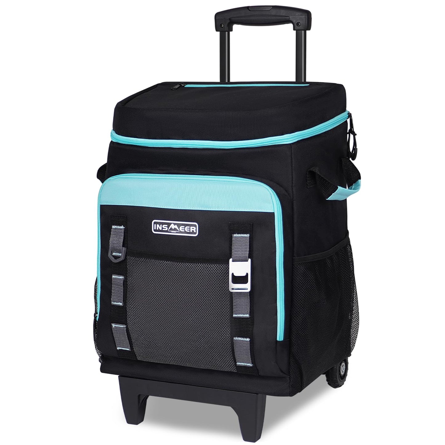 INSMEER Cooler with Wheels and Handle, 80 Cans/50L, Portable Rolling Coolers (Black)