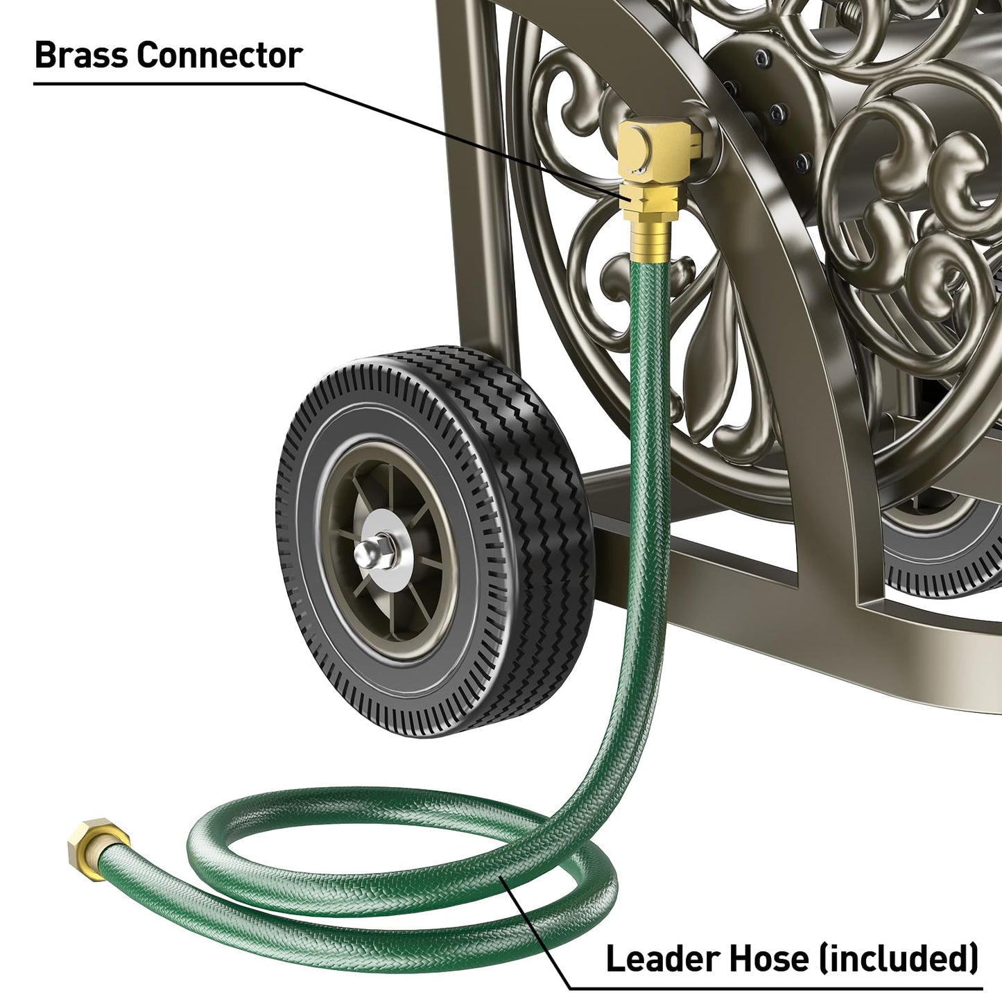 GOFORWILD Garden Hose Reel Cart with Wheel, Hold up to 200 Ft of 5/8" Hose, Heavy Duty Steel Frame Water Hose Reel Cart with Storage Basket, Mobile Hose Reel for Outside Garden Lawn Yard