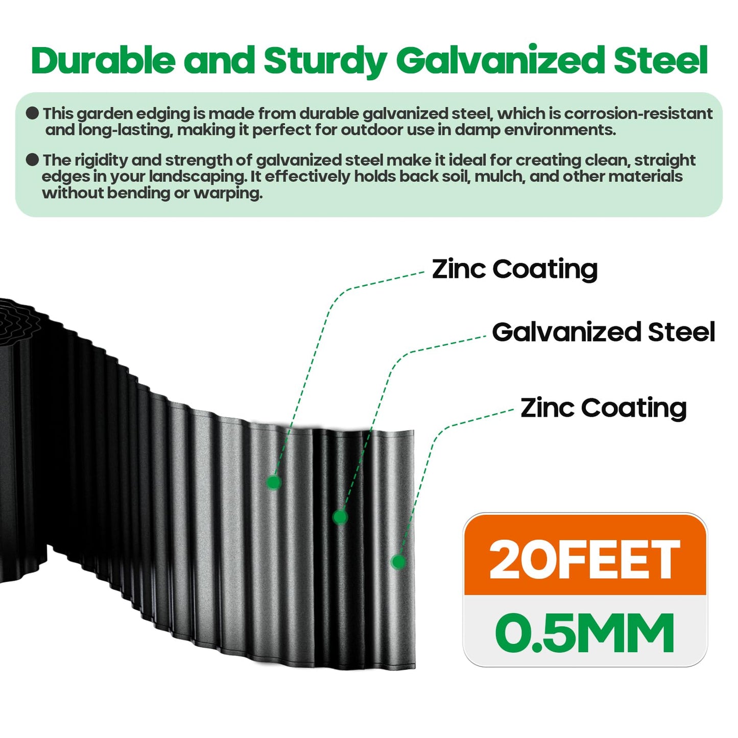Camitlli Corrugated Metal Garden Edging, Sturdy Tall Landscape Edging Borders, Perfect DIY for Flower Beds, Lawn and Pathway, Tree Surrounds, Paver Edges (Black, 6"×20FT)