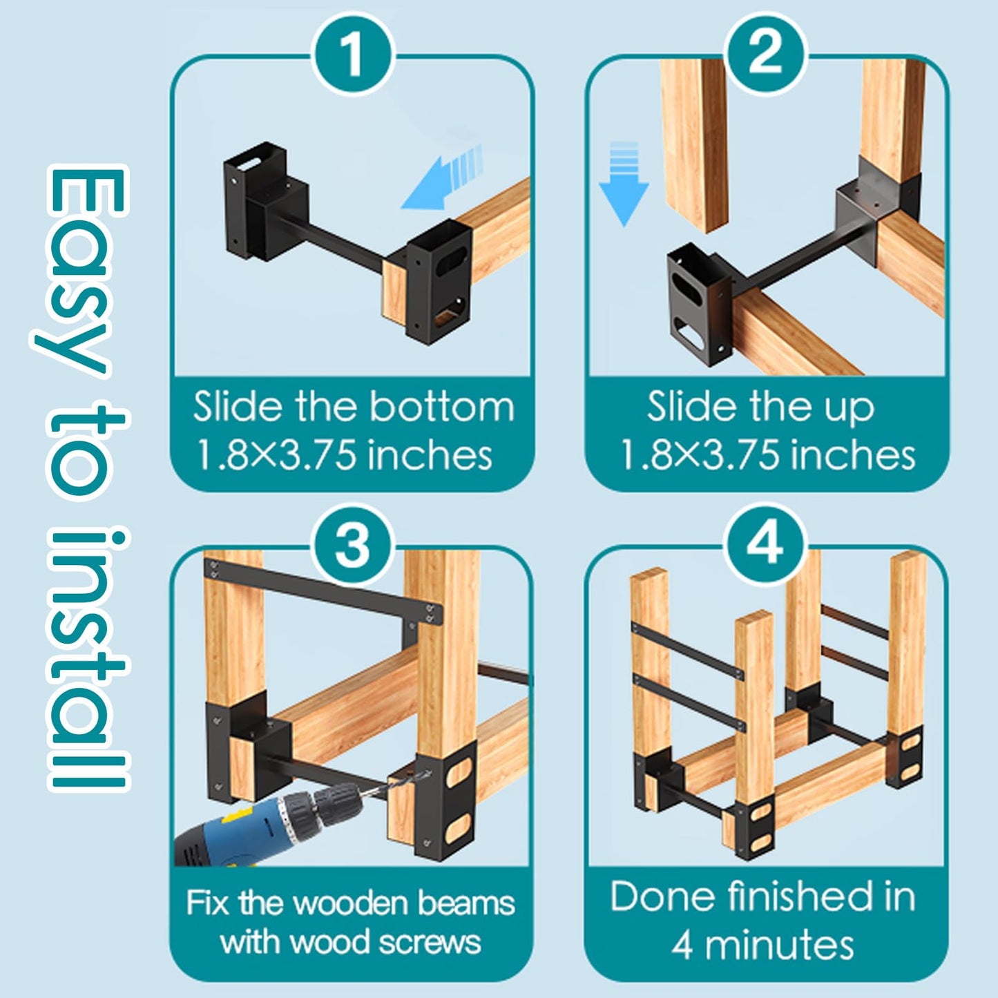 Eibikdi Firewood Rack Outdoor, Adjustable Length Wood Storage Brackets Kit, Log Stacking Stand Holder for Outdoor Indoor Fireplace, Wood Burning Fire Pits, Black, Set of 2